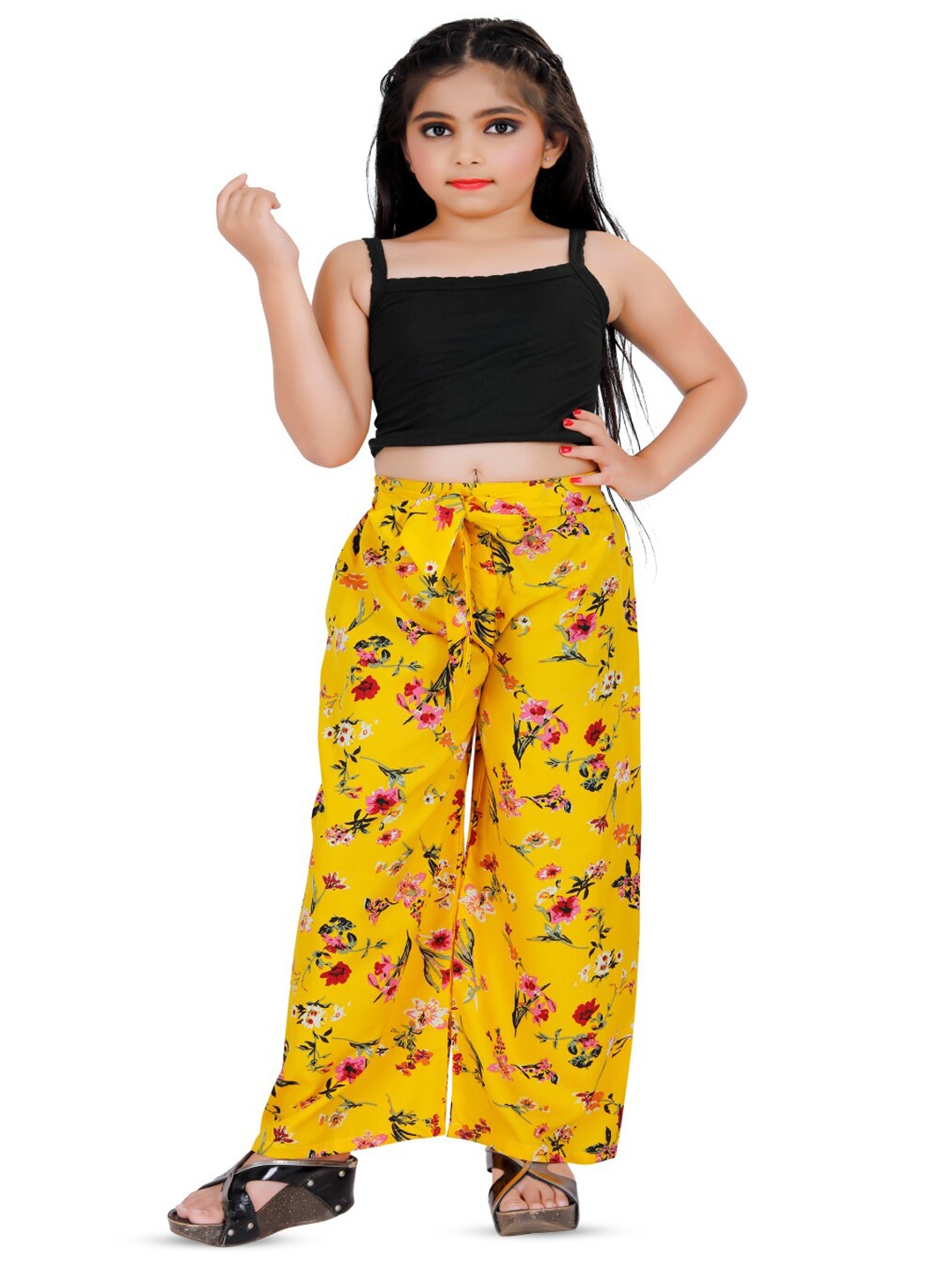 

BAESD Girls Floral Printed Crepe Palazzos, Yellow
