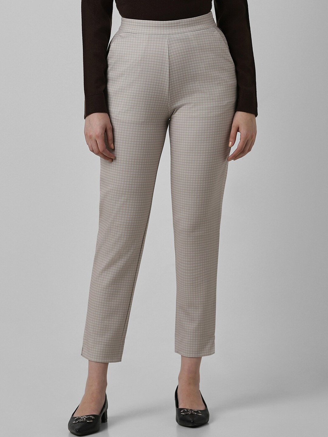 

Van Heusen Woman Checked Printed Formal Trousers, Grey
