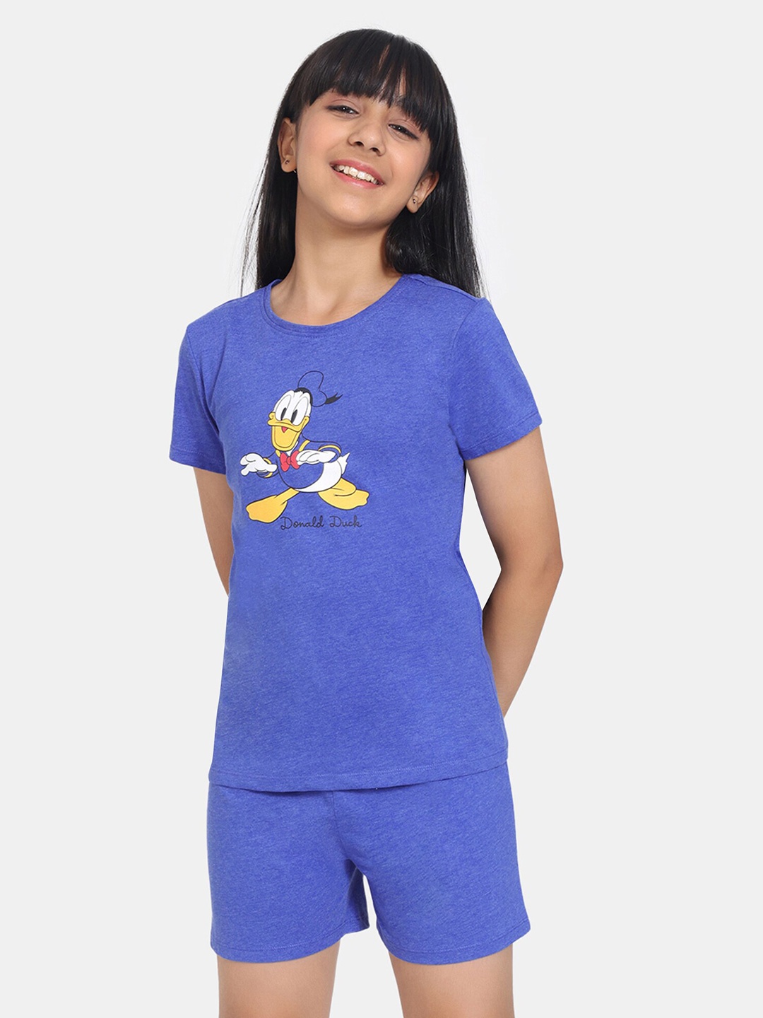 

Rosaline by Zivame Girls Donald Duck Printed T-shirt With Shorts, Blue