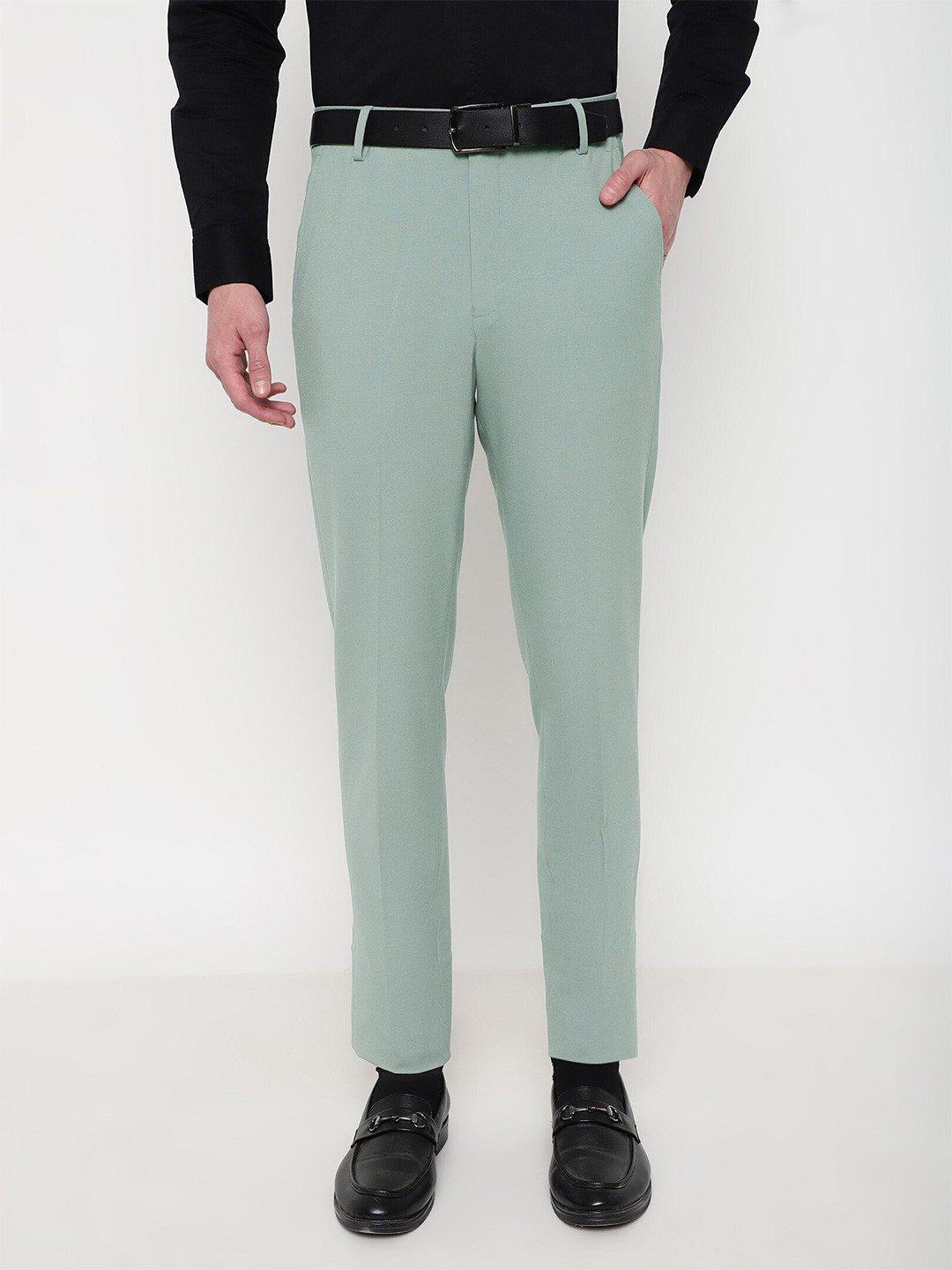 

SUBTRACT Men 4 Way Stretchable Wrinkle Free Slim Fit Mid Rise Formal Trouser, Green