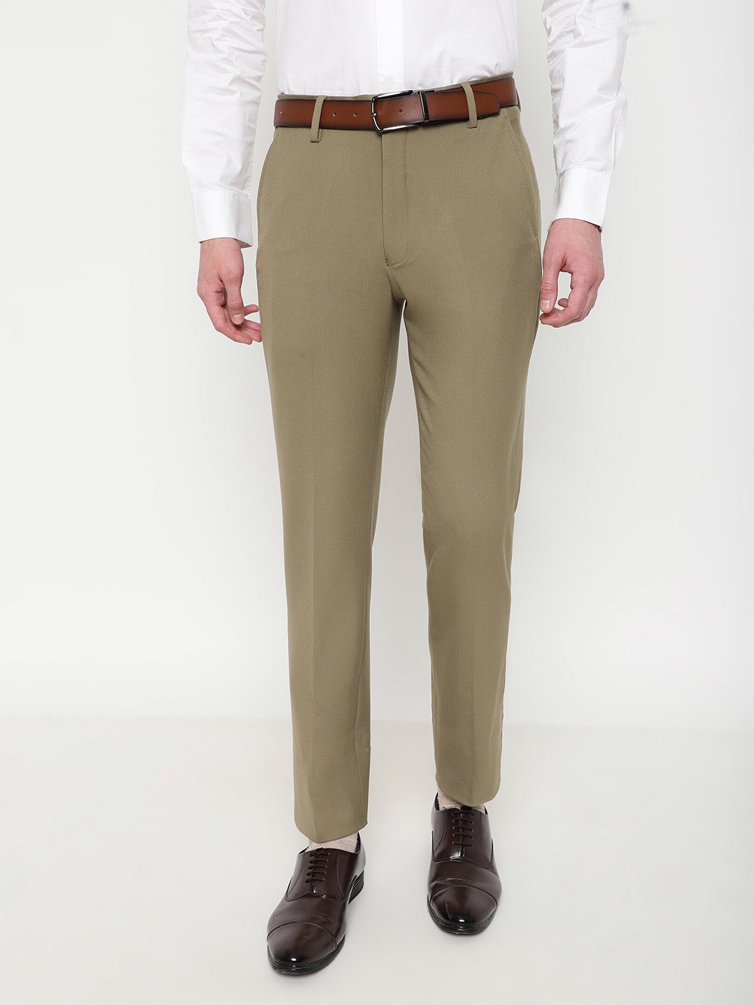 

SUBTRACT Men 4 Way Stretchable Wrinkle Free Slim Fit Mid Rise Formal Trousers, Khaki