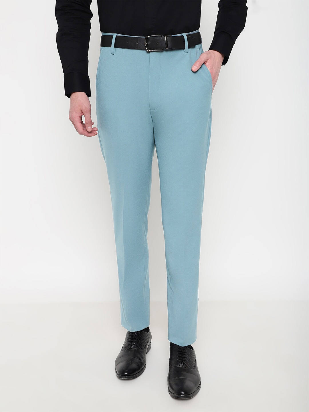 

SUBTRACT Men Wrinkle Free Slim Fit Mid Rise Formal Trouser, Blue