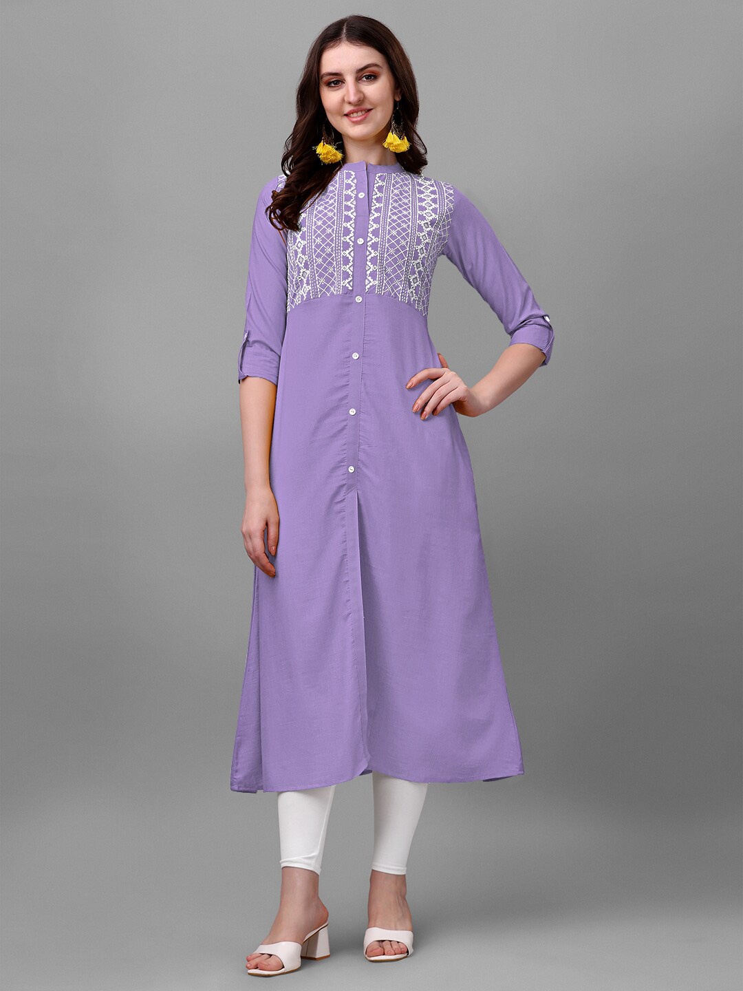 

BAESD Embroidered Straight Kurta, Lavender