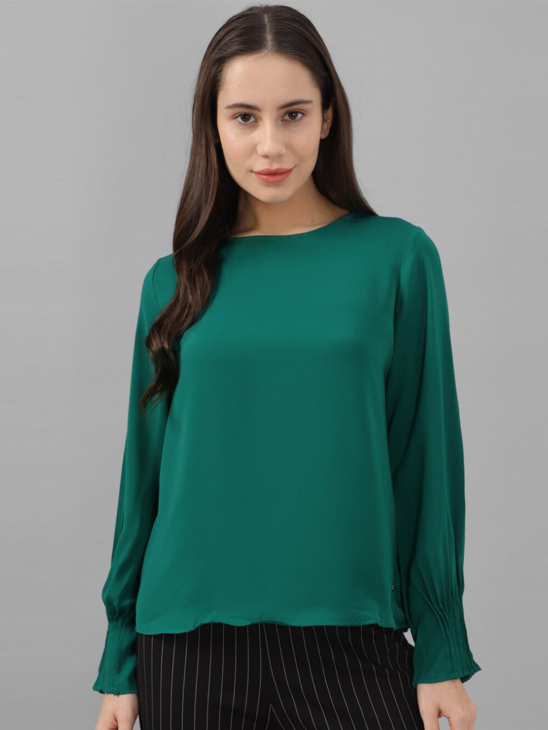 

Allen Solly Woman Boat Neck Long Sleeves Top, Green
