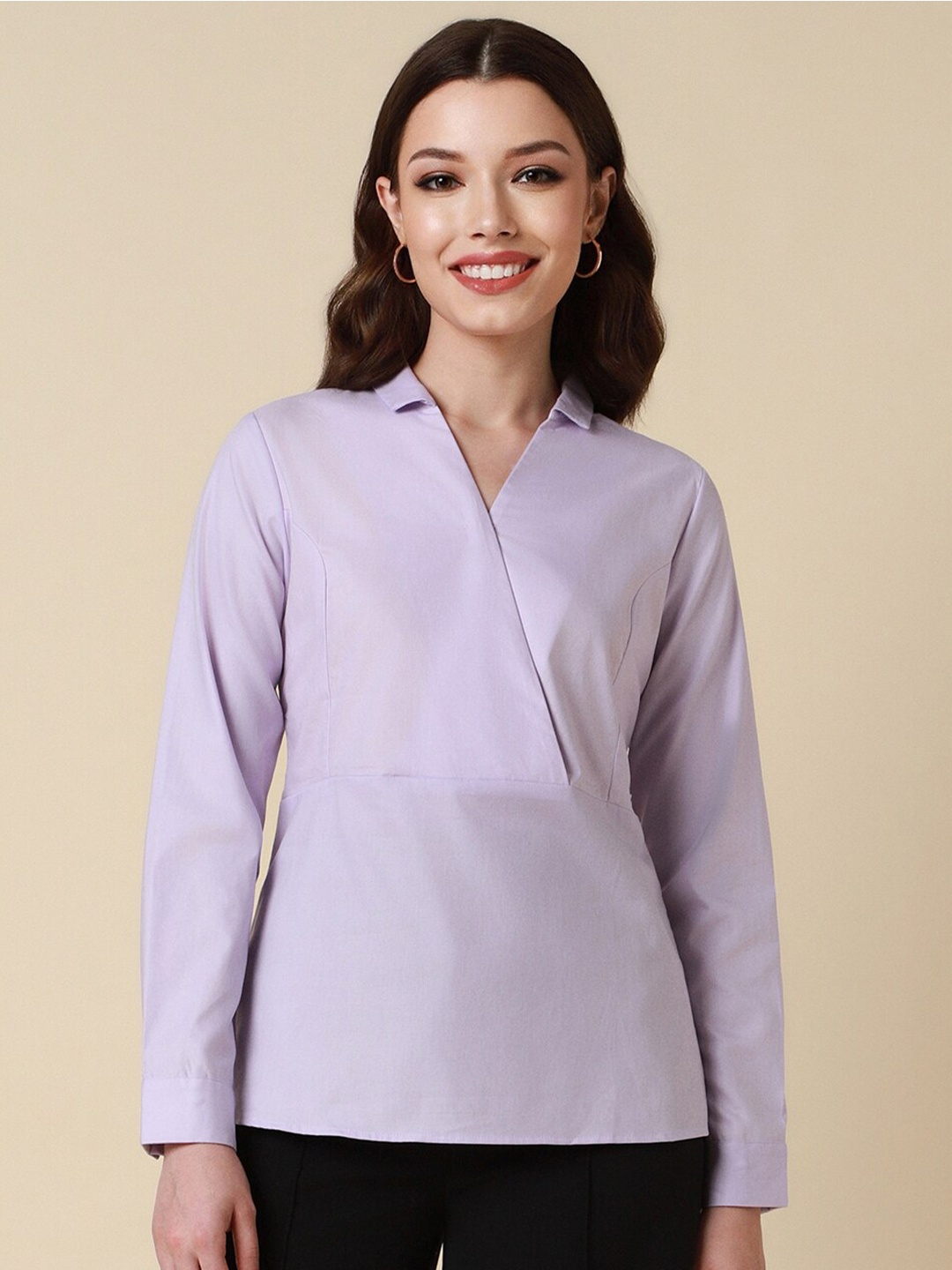 

Allen Solly Woman Shirt Collar Shirt Style Top, Purple