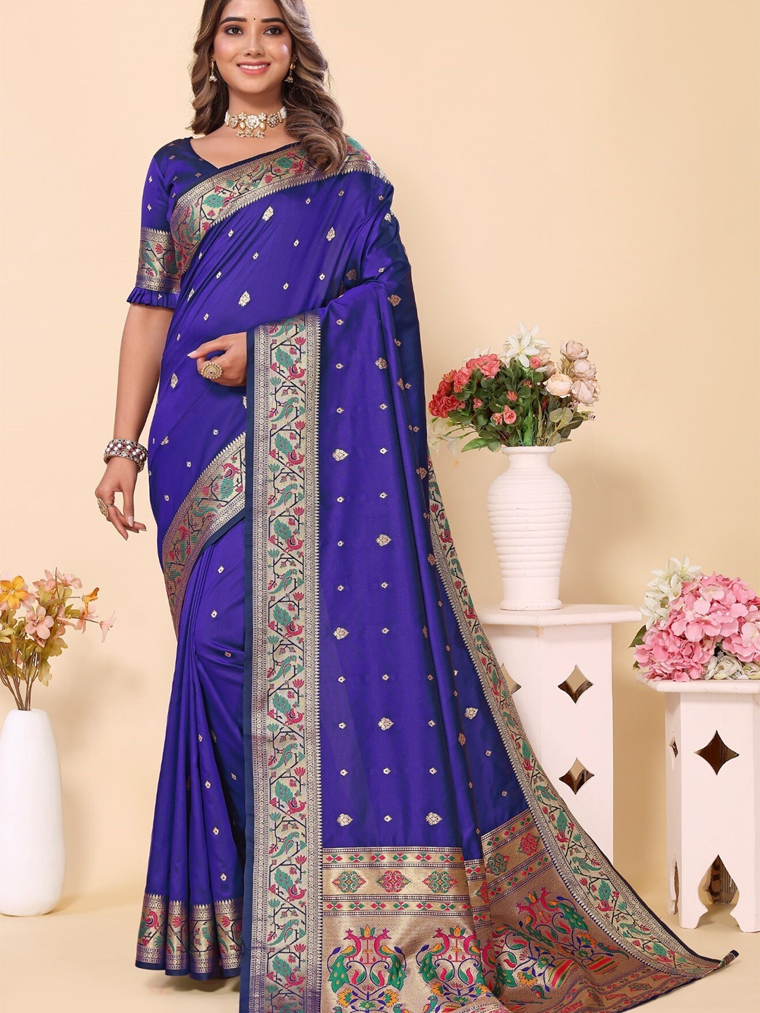 

LeeliPeeri Designer Woven Design Zari Silk Paithani Saree, Violet