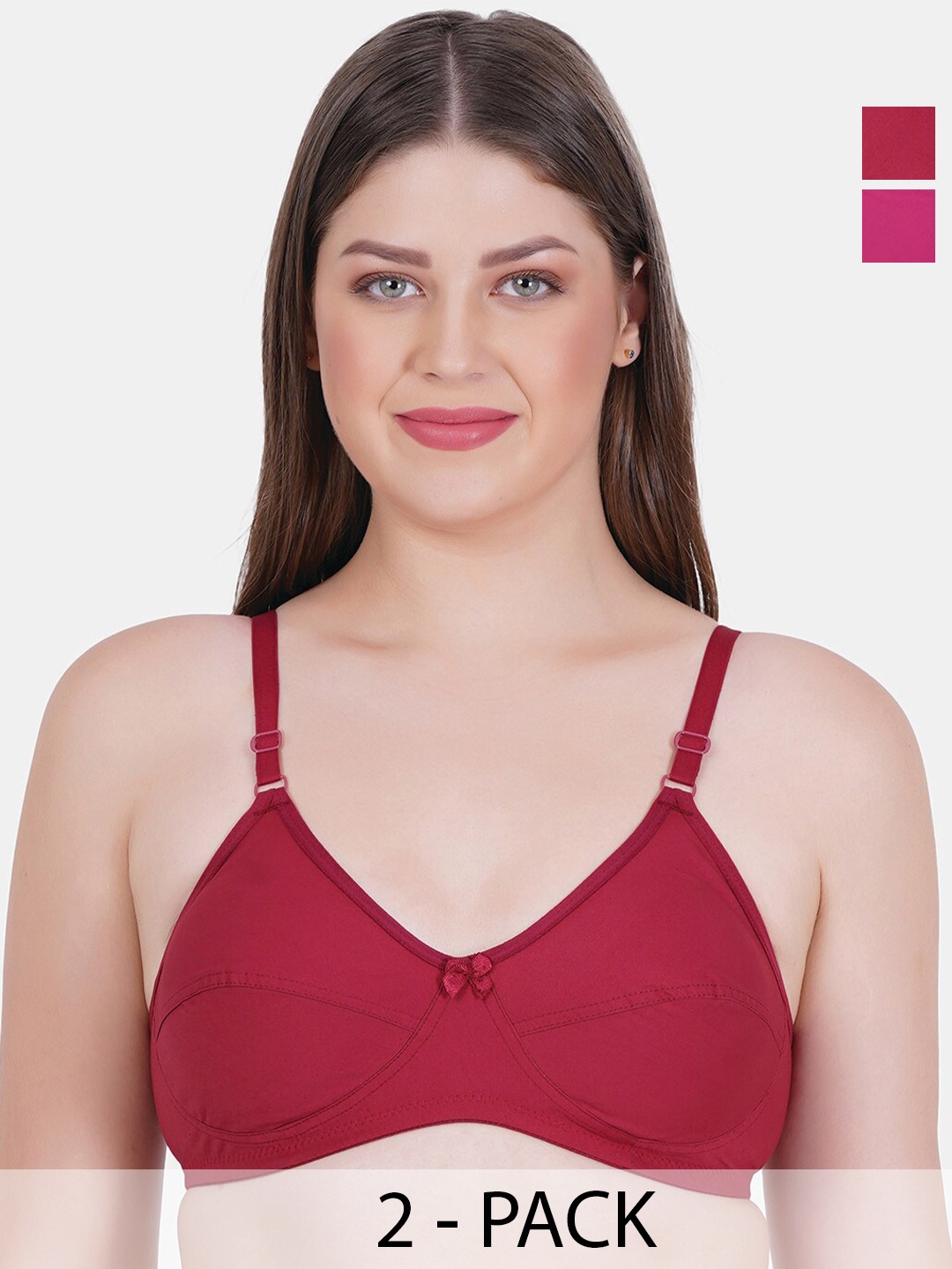 

Reveira Pack Of 2 Medium Coverage Non Padded Bra With All Day Comfort, Maroon