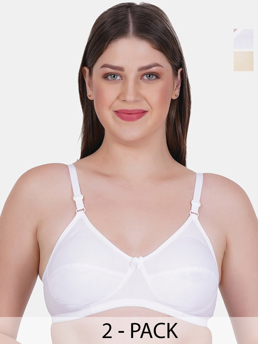 

Reveira Pack Of 2 Medium Coverage Non Padded Everyday Bras With All Day Comfort, White