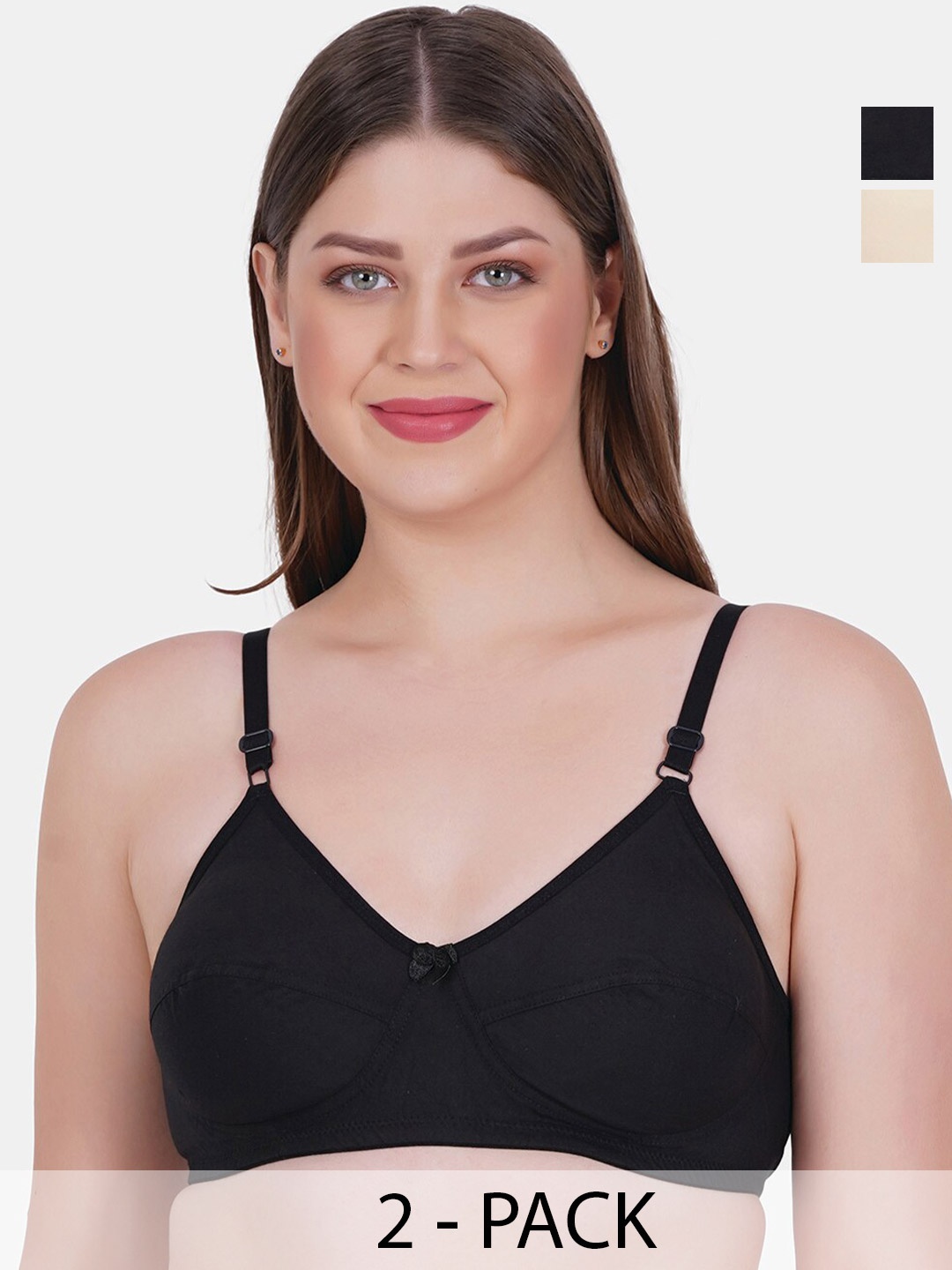 

Reveira Pack Of 2 Medium Coverage Non Padded Bra With All Day Comfort, Black