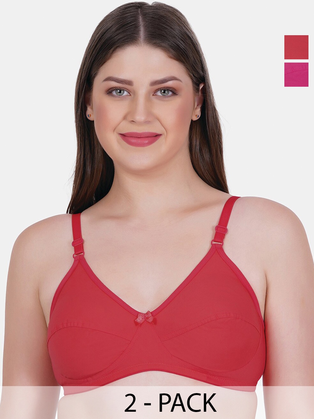 

Reveira Pack Of 2 Everyday Bra Medium Coverage Non Padded All Day Comfort, Magenta