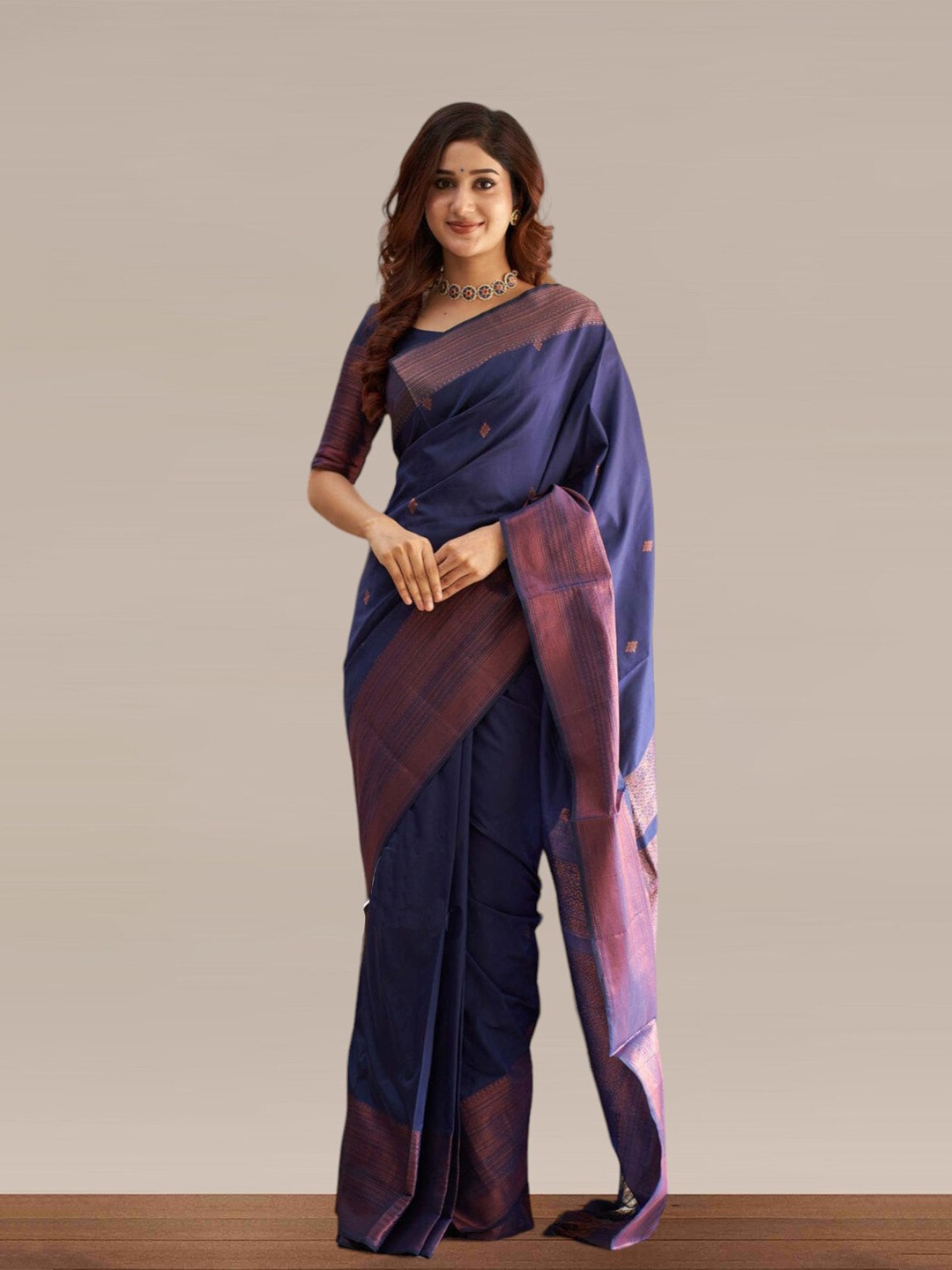 

Areca Designer Woven Design Ethnic Motifs Zari Art Silk Banarasi Saree, Blue