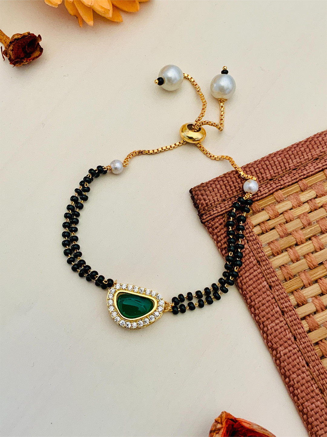 

ABDESIGNS Gold-Plated Stone-Studded & Beaded Mangalsutra