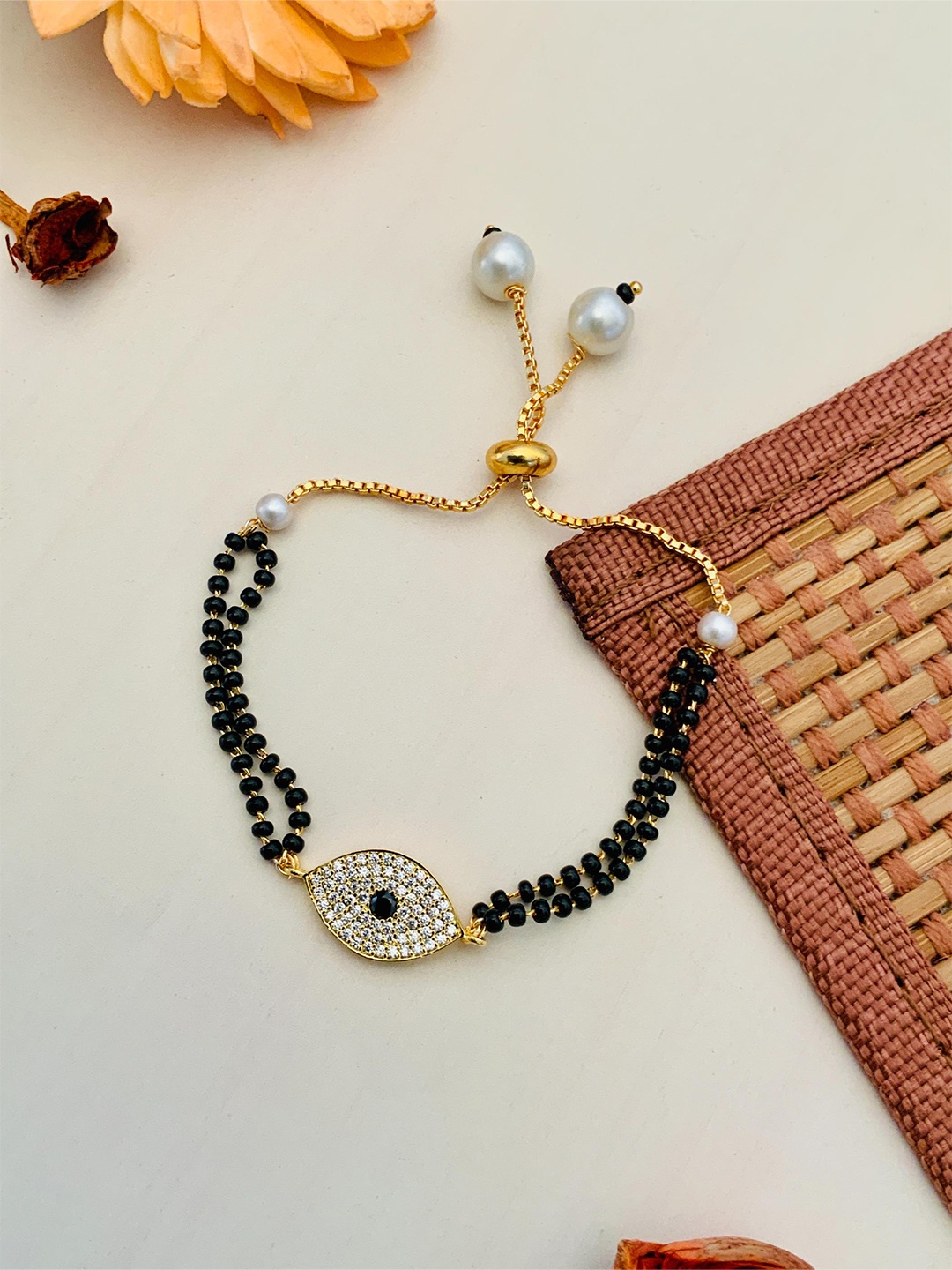

ABDESIGNS Gold-Plated Stone-Studded & Beaded Mangalsutra