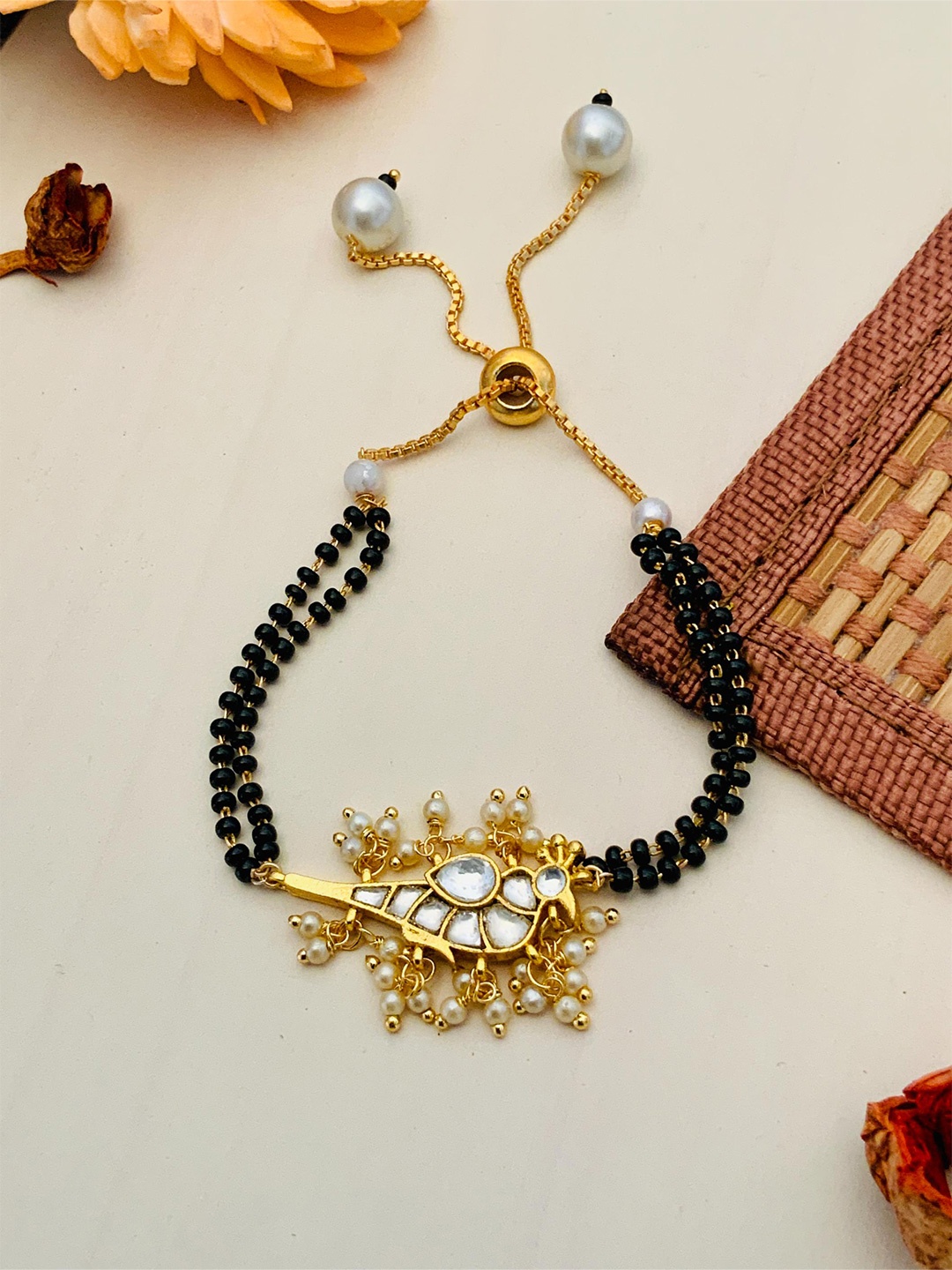 

ABDESIGNS Gold-Plated Kundan-Studded & Beaded Mangalsutra