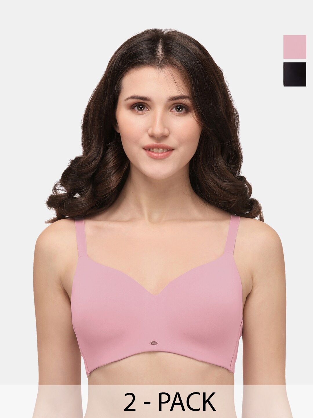 

Soie Pack of 2 Full Coverage Padded Non-Wired Ultra Soft Seamless Bra, Pink