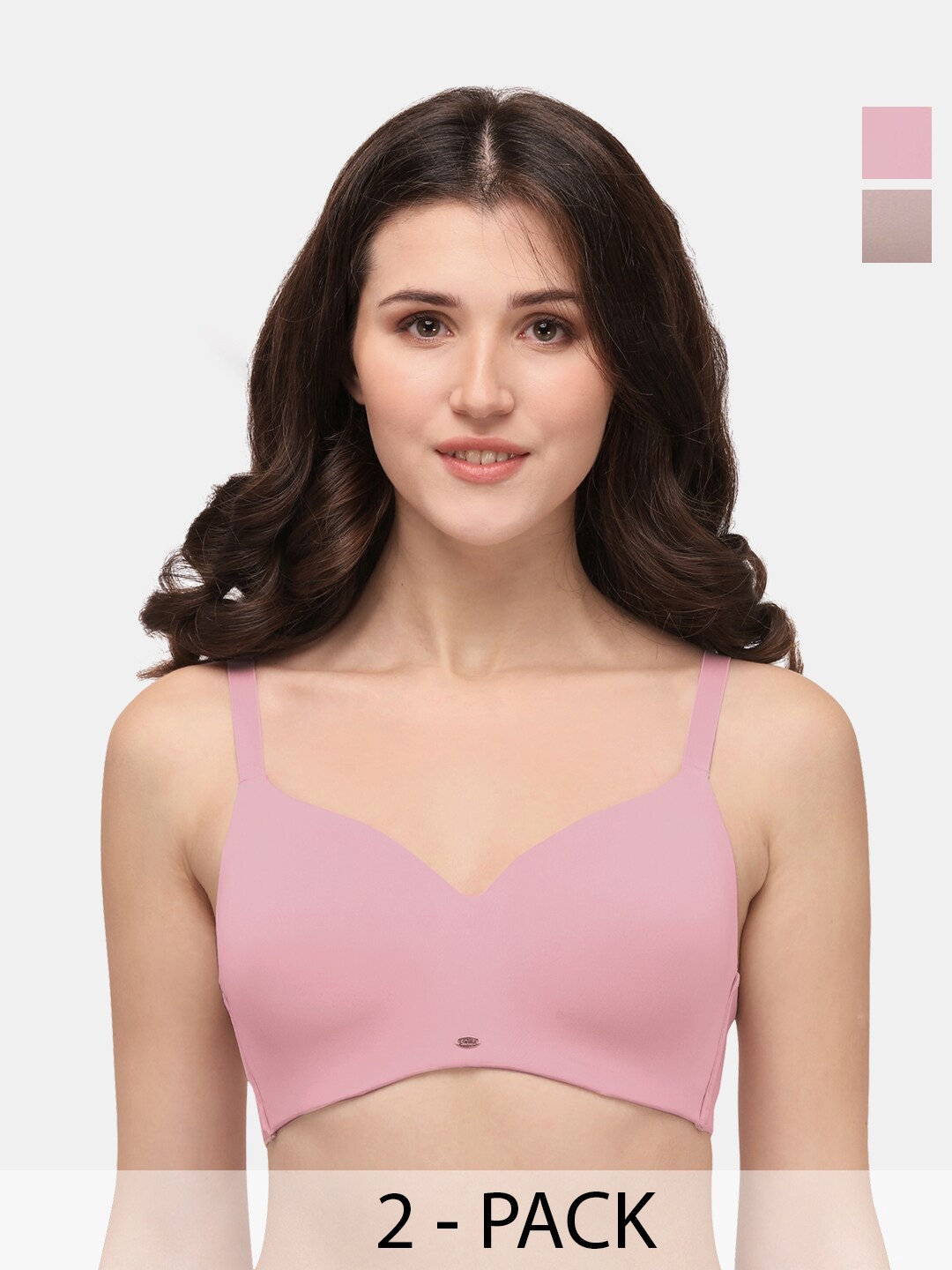 

Soie Pack of 2 Full Coverage Padded Non-Wired Ultra Soft Seamless Bra, Pink