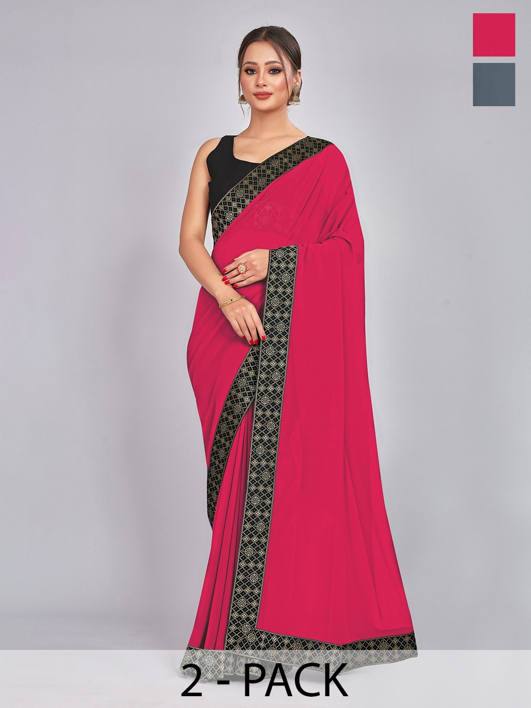 

CastilloFab Selection Of 2 Ethnic Pure Georgette Sarees, Rose