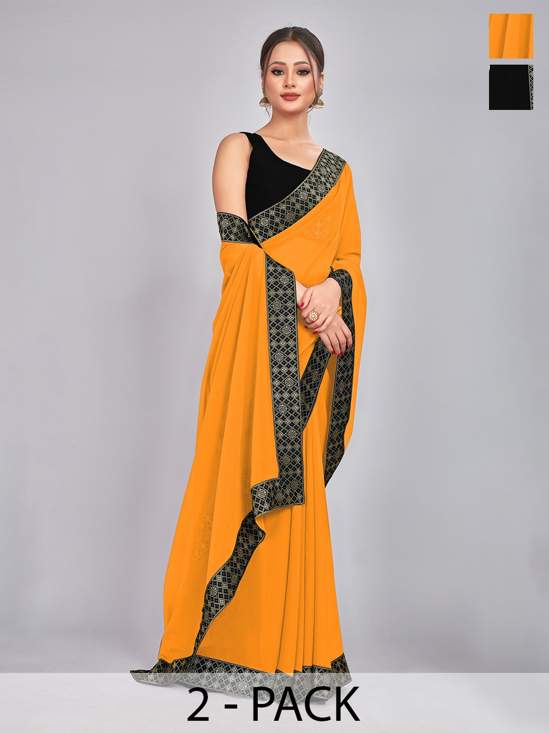 

CastilloFab Selection Of 2 Zari Pure Georgette Saree, Black