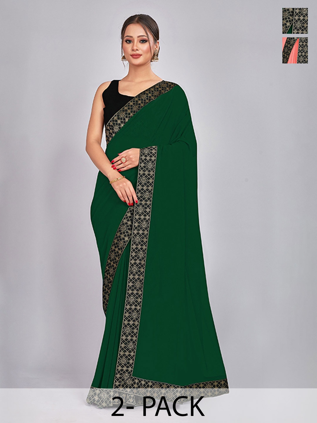 

CastilloFab Selection Of 2 Ethnic Pure Georgette Sarees, Green