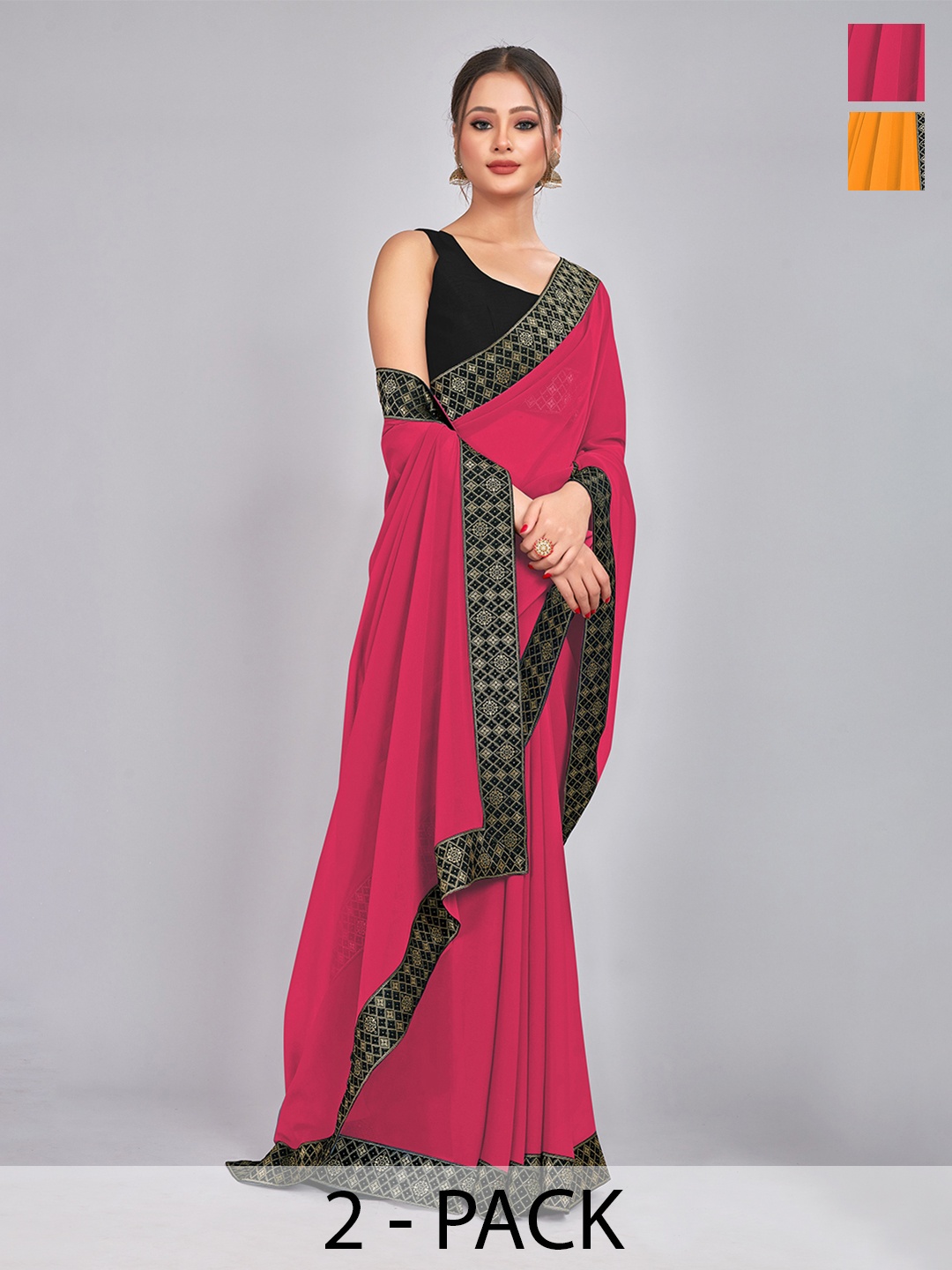 

CastilloFab Pack Of 2 Woven Design Pure Georgette Sarees, Rose