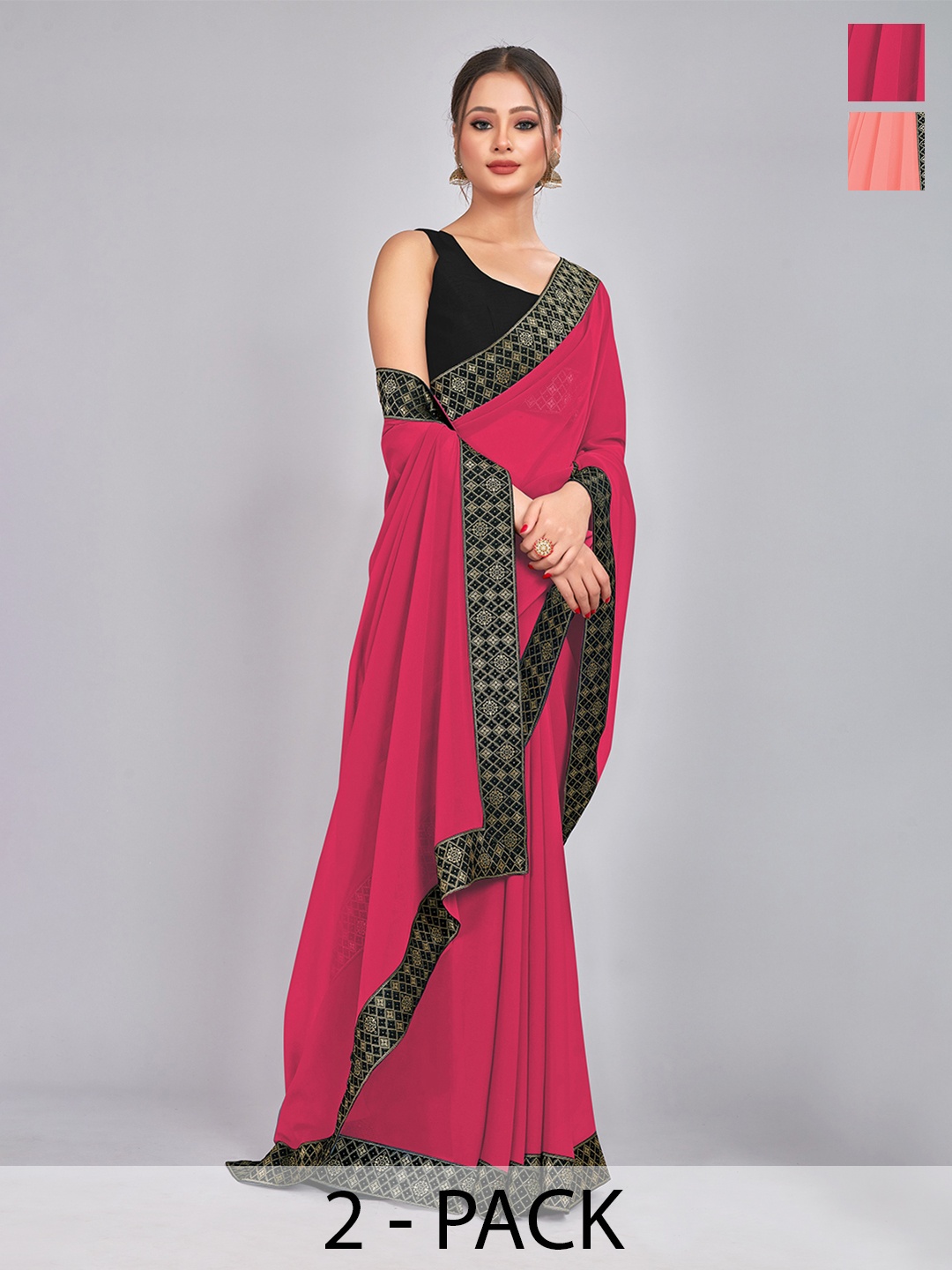 

CastilloFab Pack of 2 Gotta Patti Pure Georgette Saree, Rose