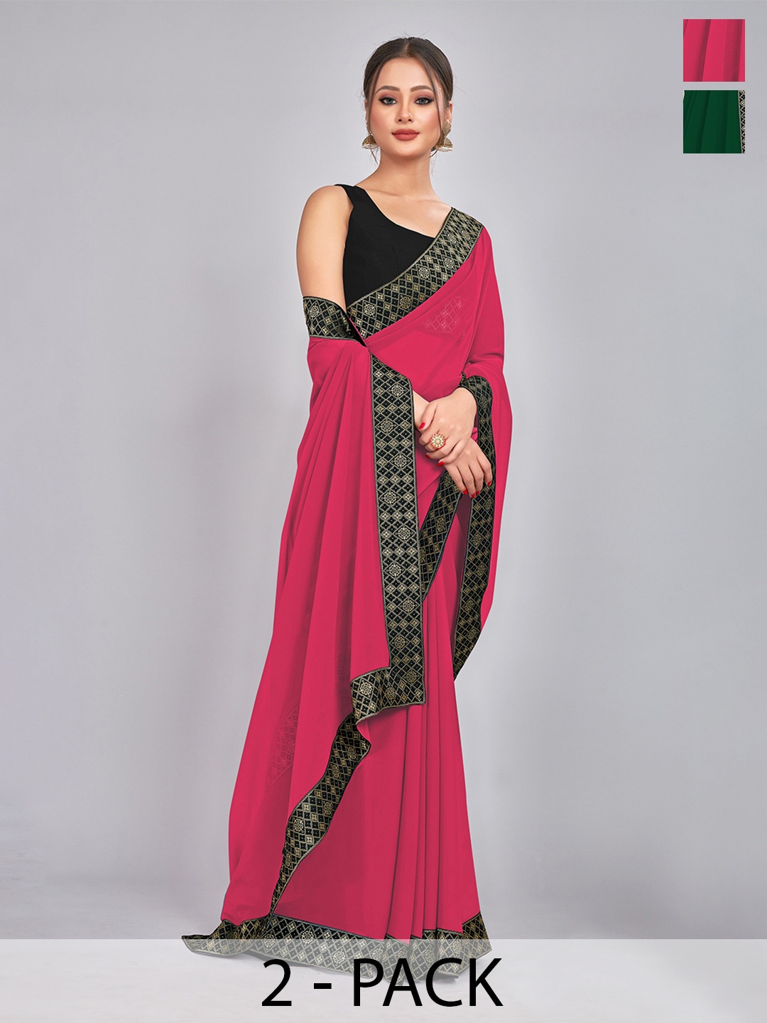 

CastilloFab Selection Of 2 Zari Pure Georgette Saree, Rose