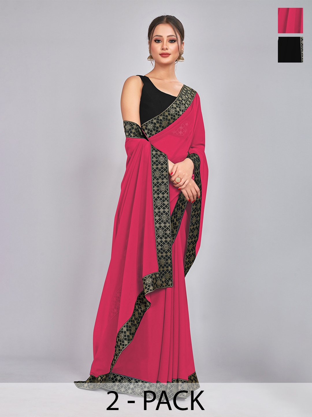 

CastilloFab Rose & Black Selection of 2 Pure Georgette Saree