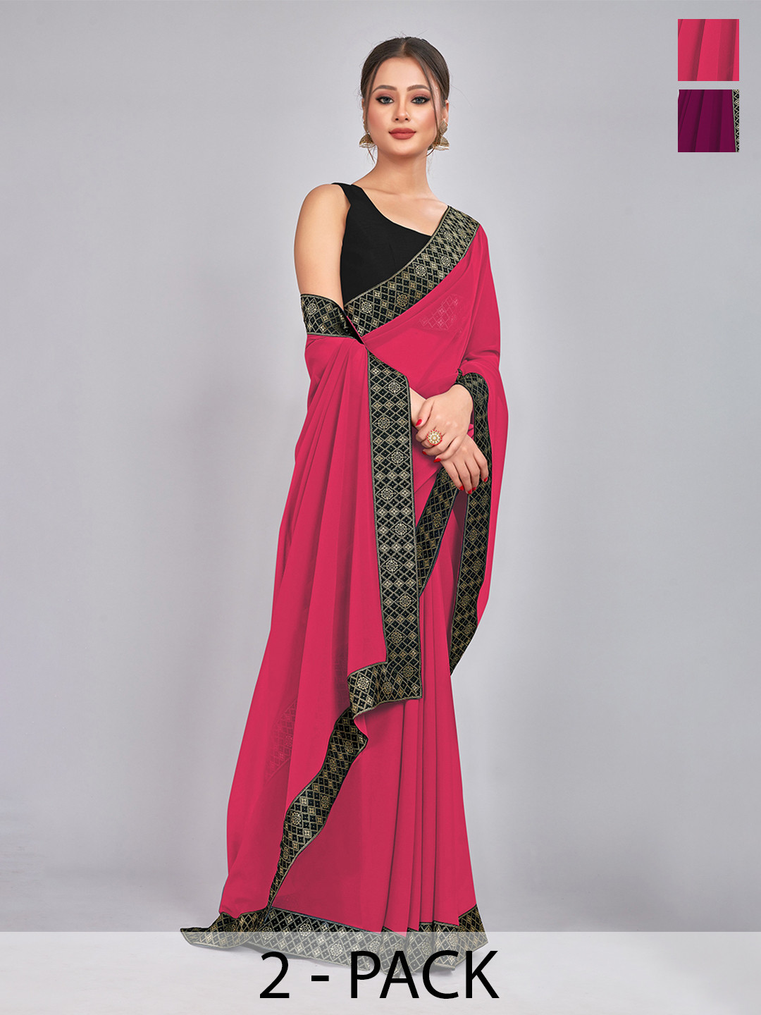 

CastilloFab Pack of 2 Gotta Patti Pure Georgette Saree, Rose
