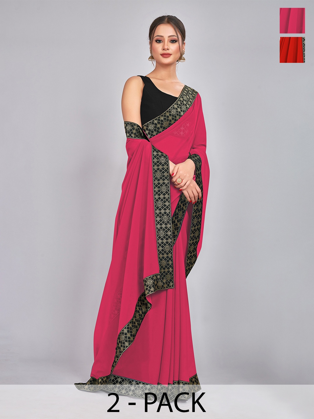 

CastilloFab Zari Pure Georgette Saree, Rose