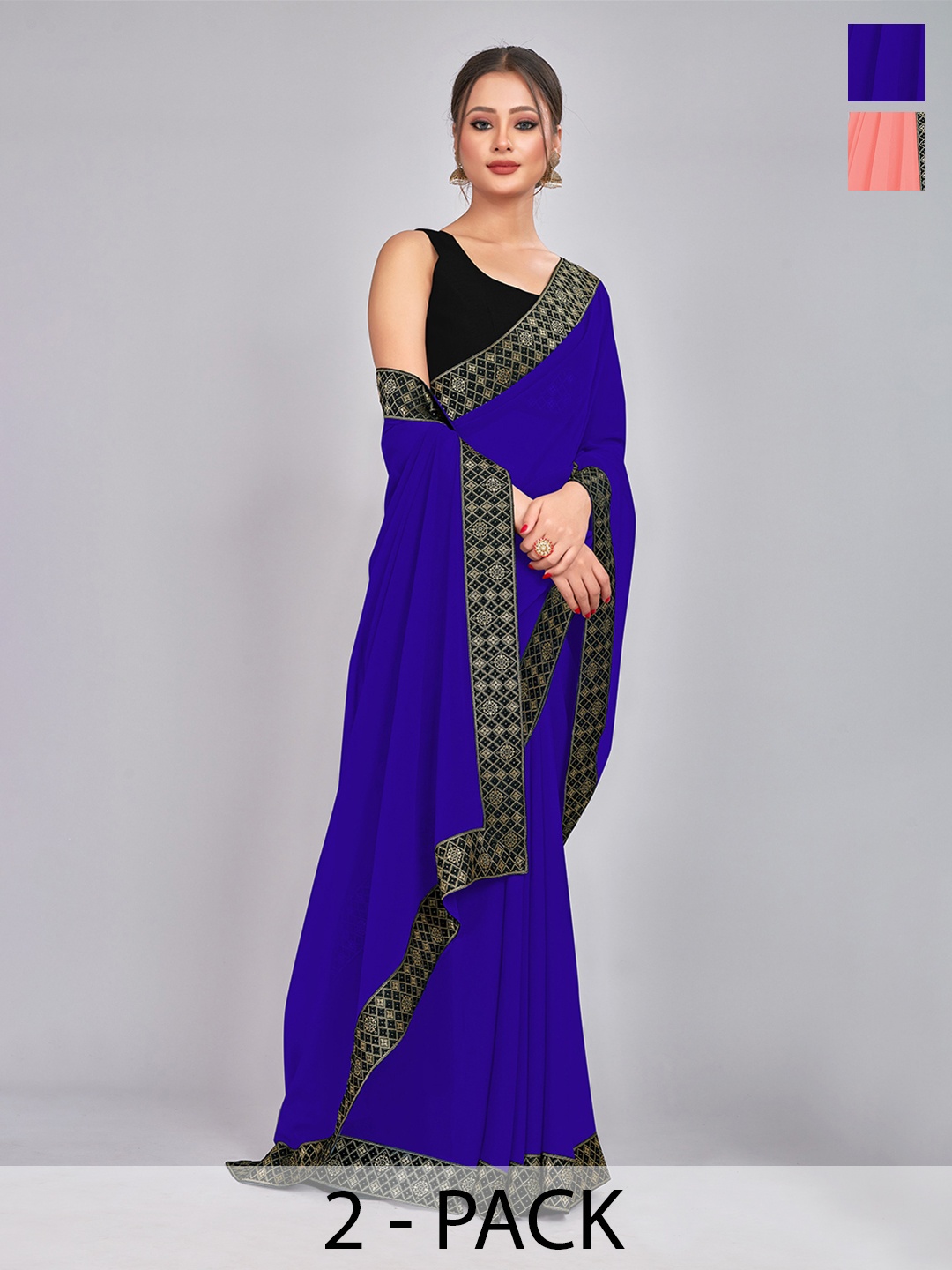 

CastilloFab Selection of 2 Zari Pure Georgette Saree, Blue