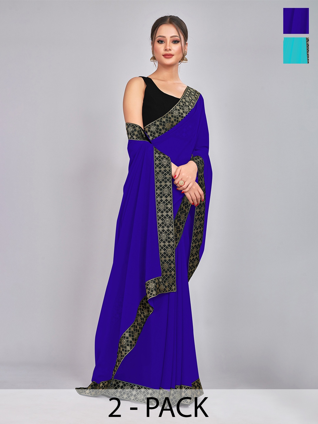 

CastilloFab Pack of 2 Gotta Patti Pure Georgette Saree, Blue