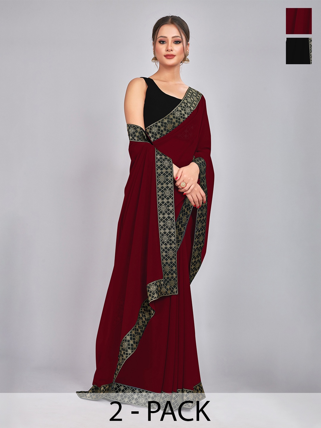 

CastilloFab Black & Maroon Zari Pure Georgette Saree