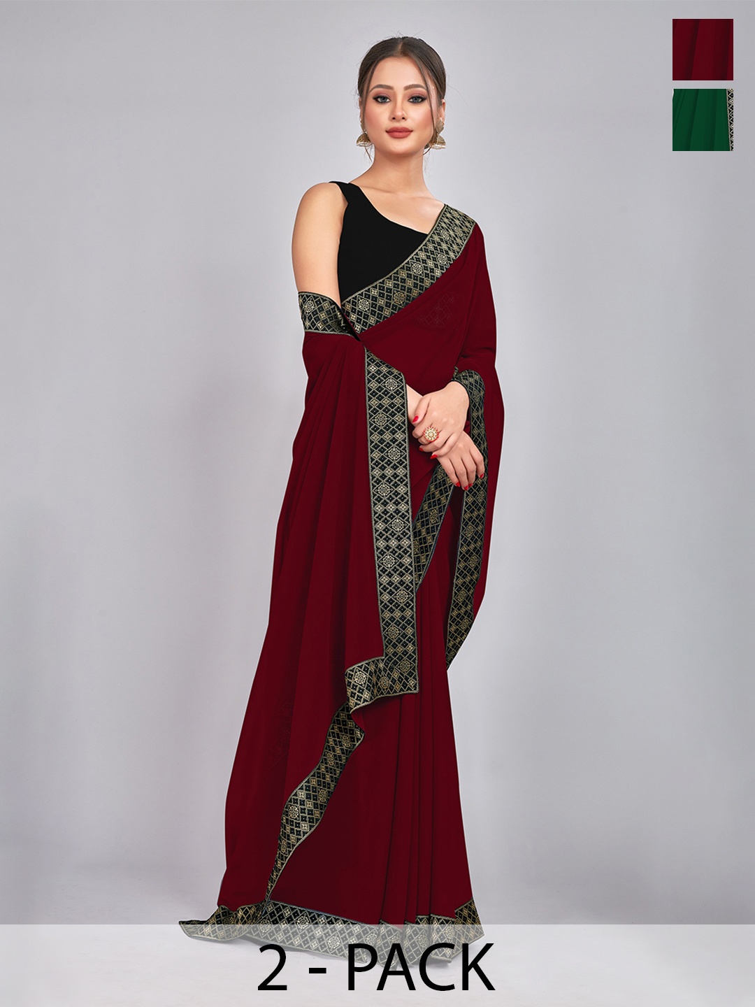 

CastilloFab Green & Maroon Pure Georgette Saree