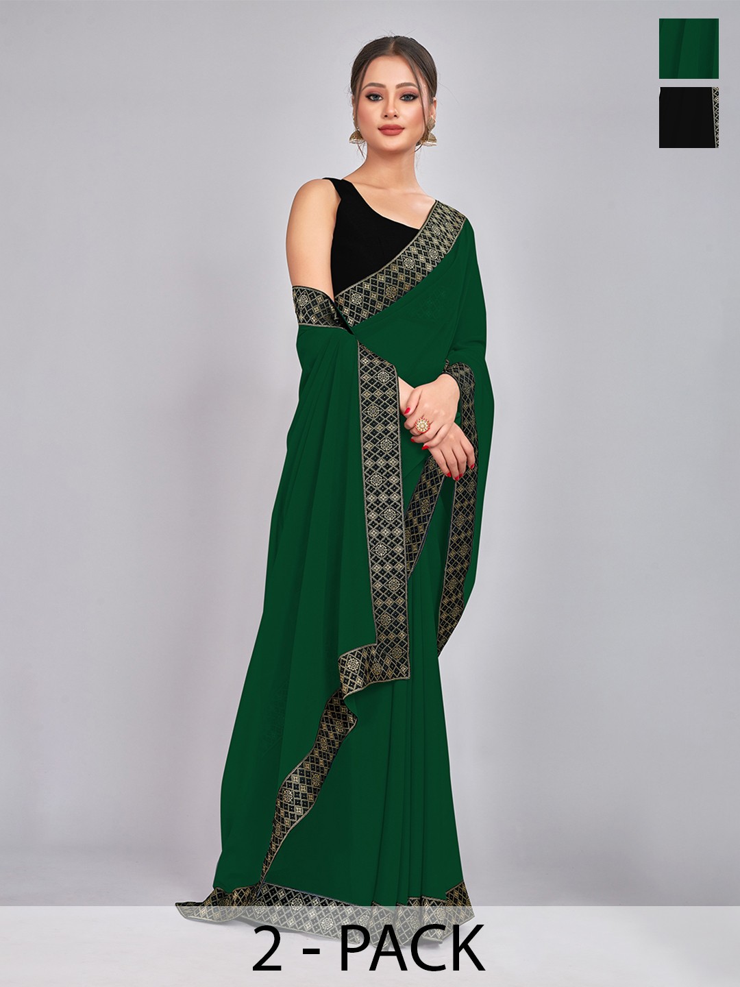 

CastilloFab Black & Green Selection of 2 Pure Georgette Sarees