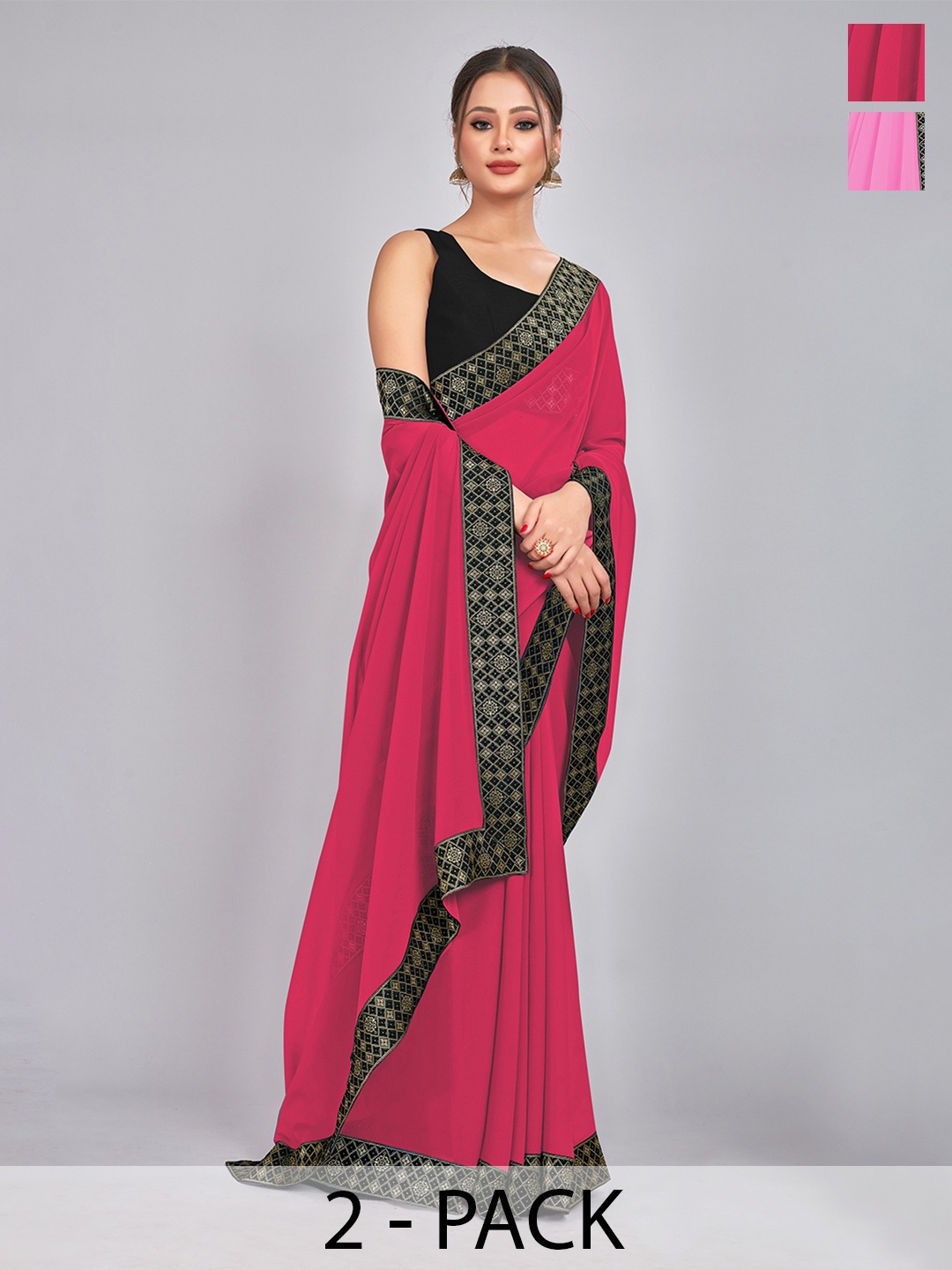 

CastilloFab Selection Of 2 Zari Pure Georgette Saree, Rose