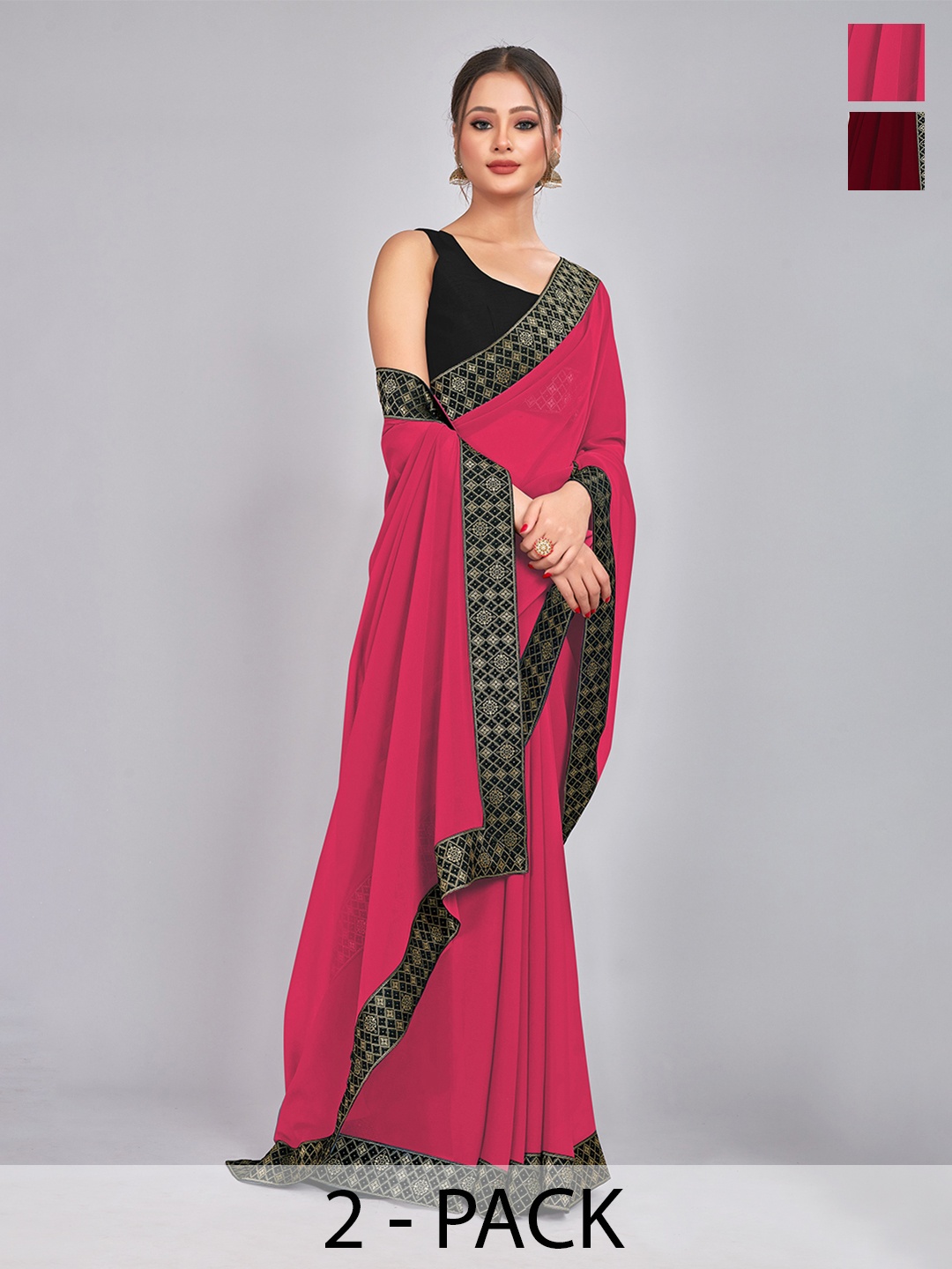 

CastilloFab Selection Of 2 Ethnic Zari Pure Georgette Sarees, Rose