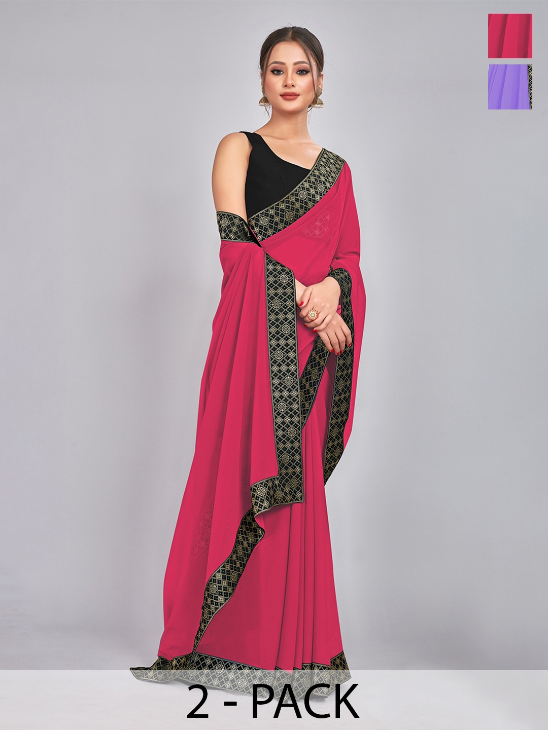 

CastilloFab Rose & Purple Pure Georgette Saree