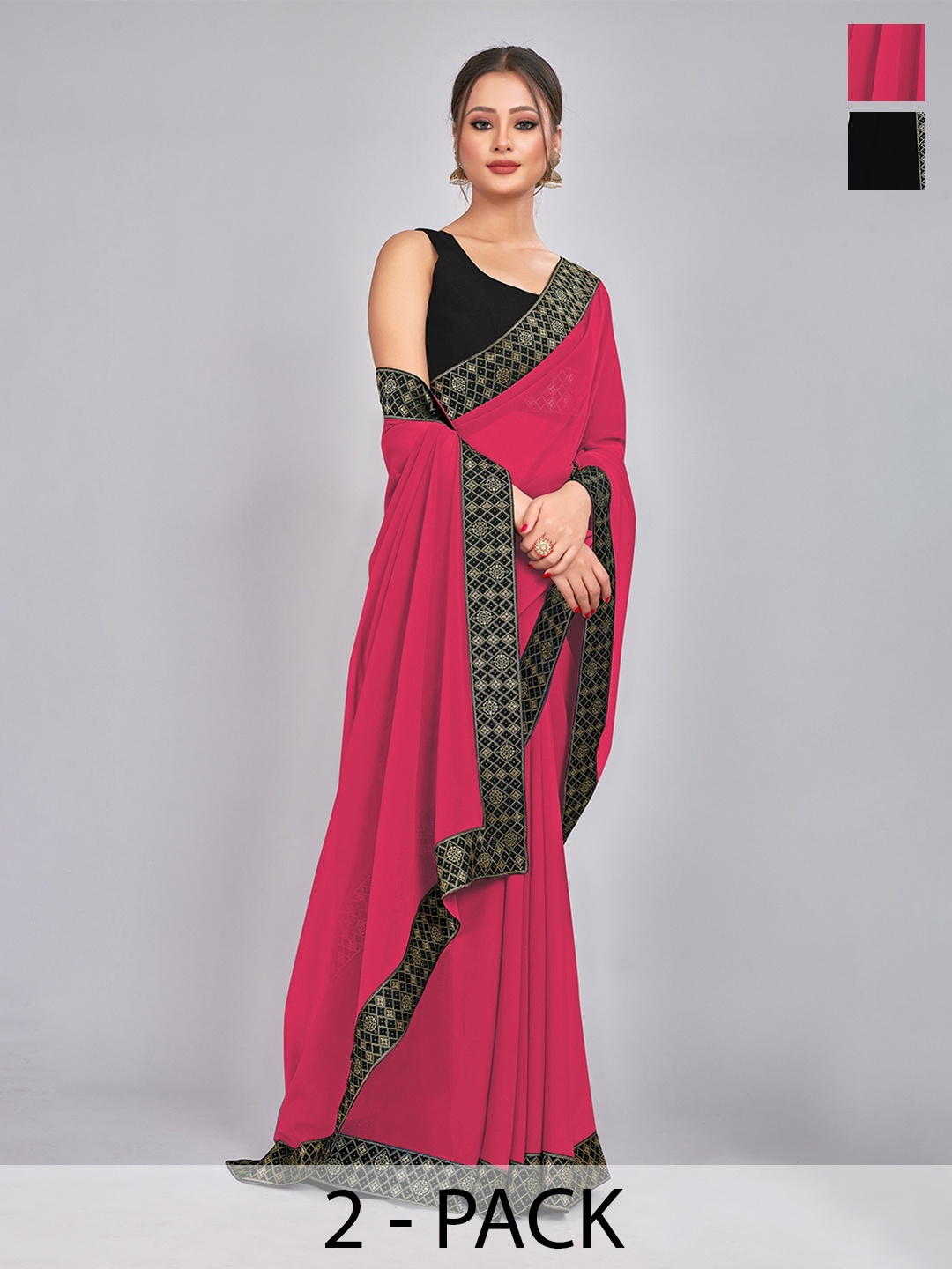 

CastilloFab Black & Pink Pure Georgette Saree