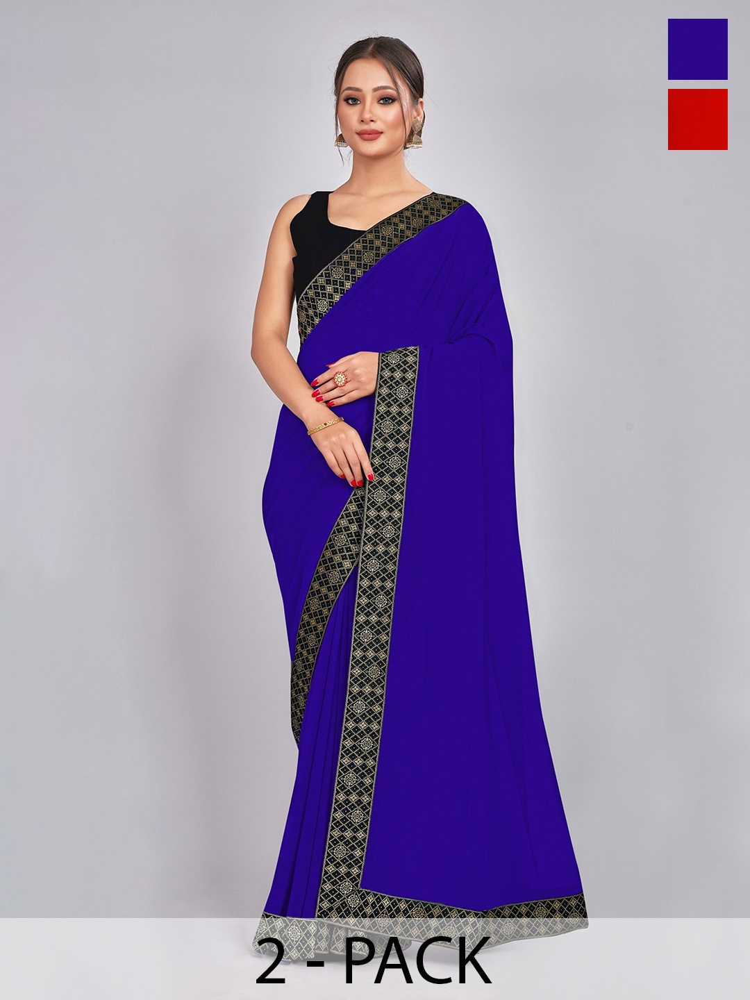 

CastilloFab Selection Of 2 Zari Pure Georgette Saree, Blue