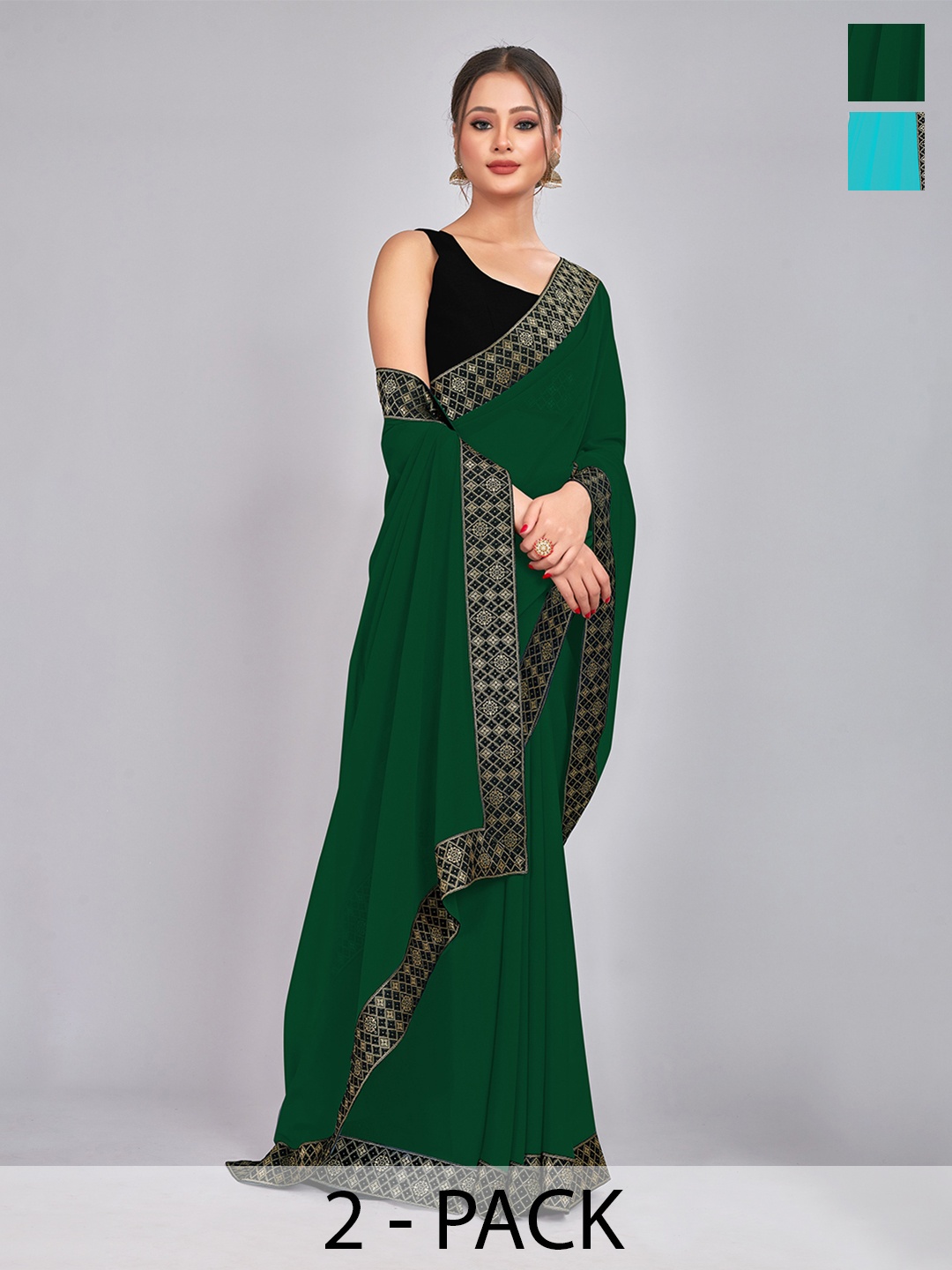 

CastilloFab Pack of 2 Gotta Patti Pure Georgette Saree, Green