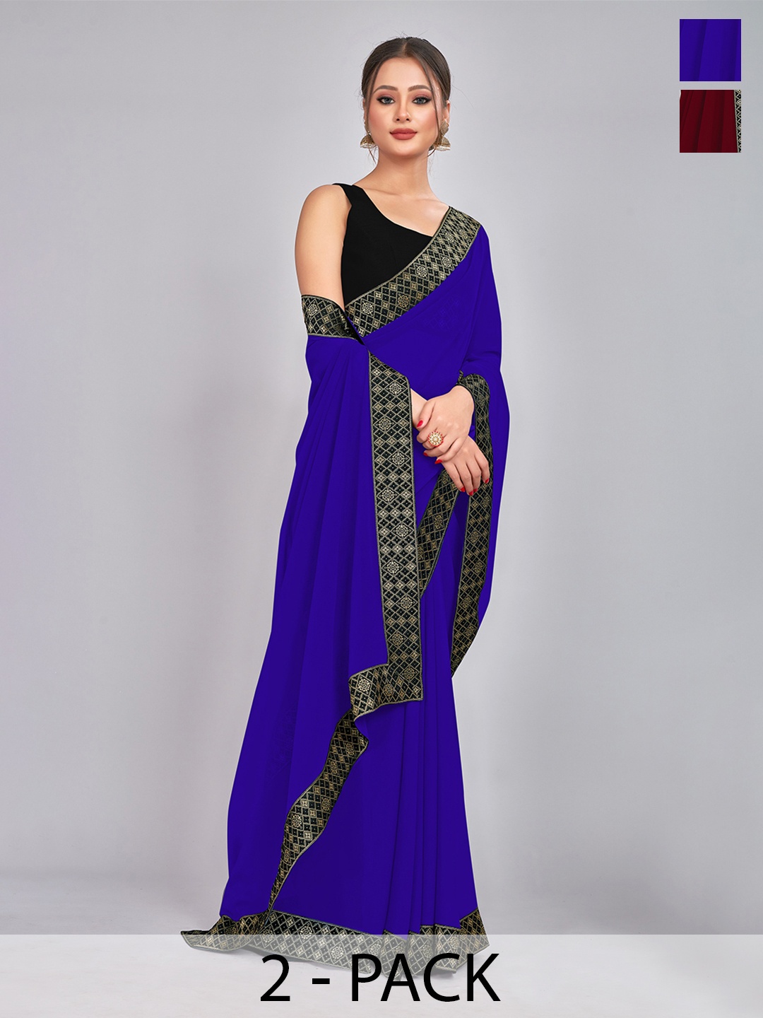

CastilloFab Selection Of 2 Zari Pure Georgette Saree, Blue