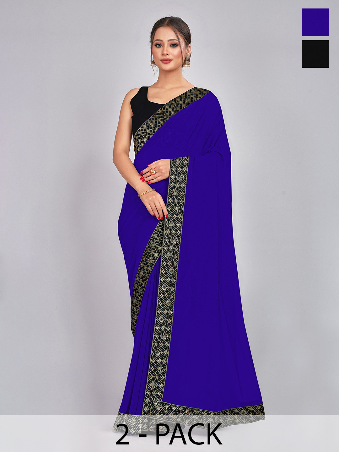 

CastilloFab Blue & Black Pure Georgette Saree