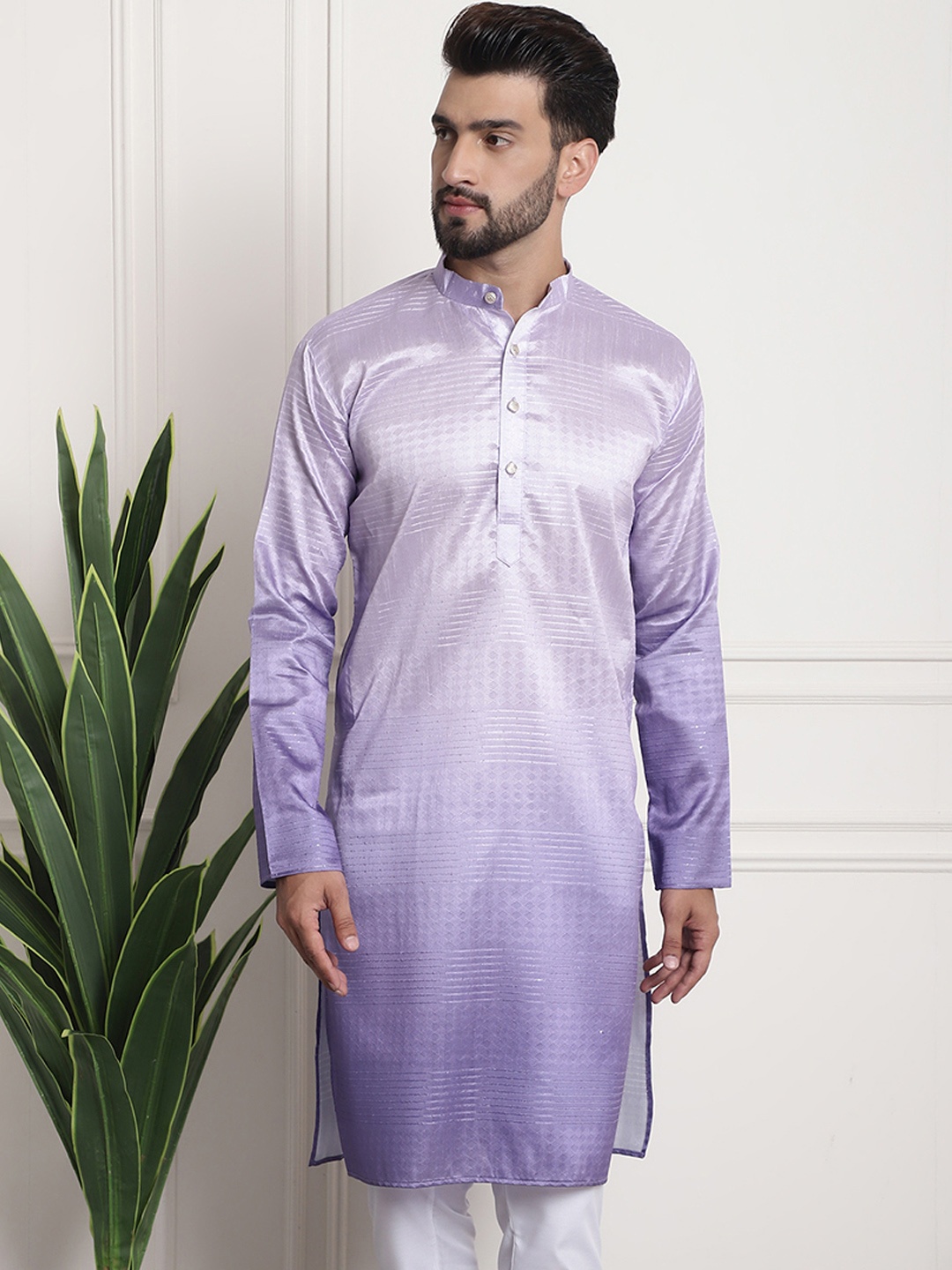 

SOJANYA Men Purple Thread Work Jacquard Kurta