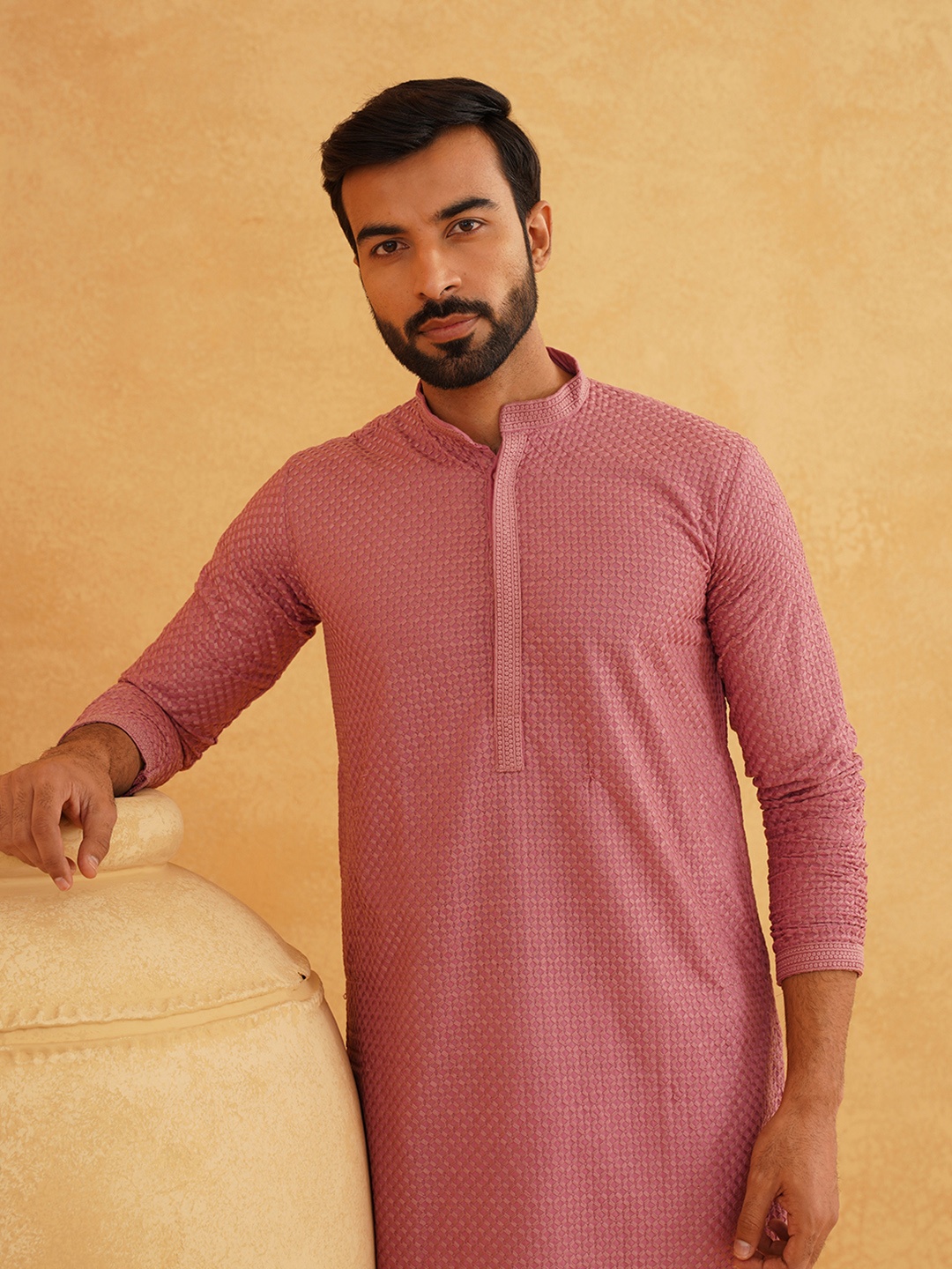 

SOJANYA Ethnic Embroidered Straight Pure Cotton Kurta, Coral