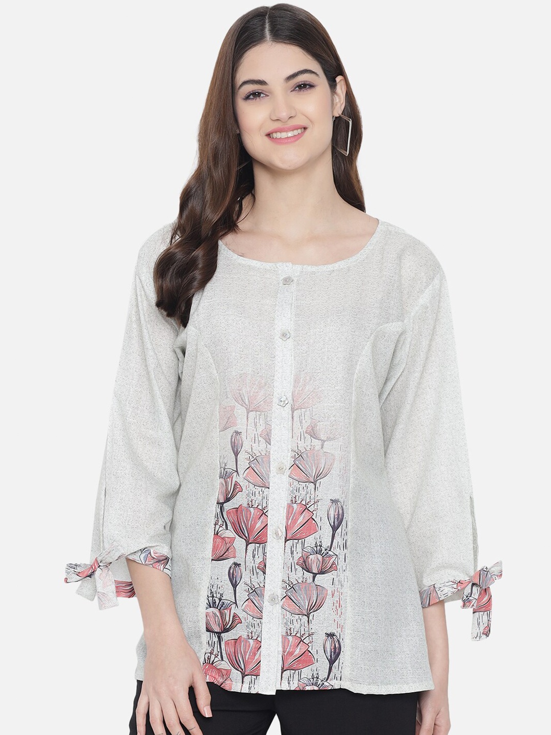 

Chemistry Floral Printed Shirt Style Top, Grey