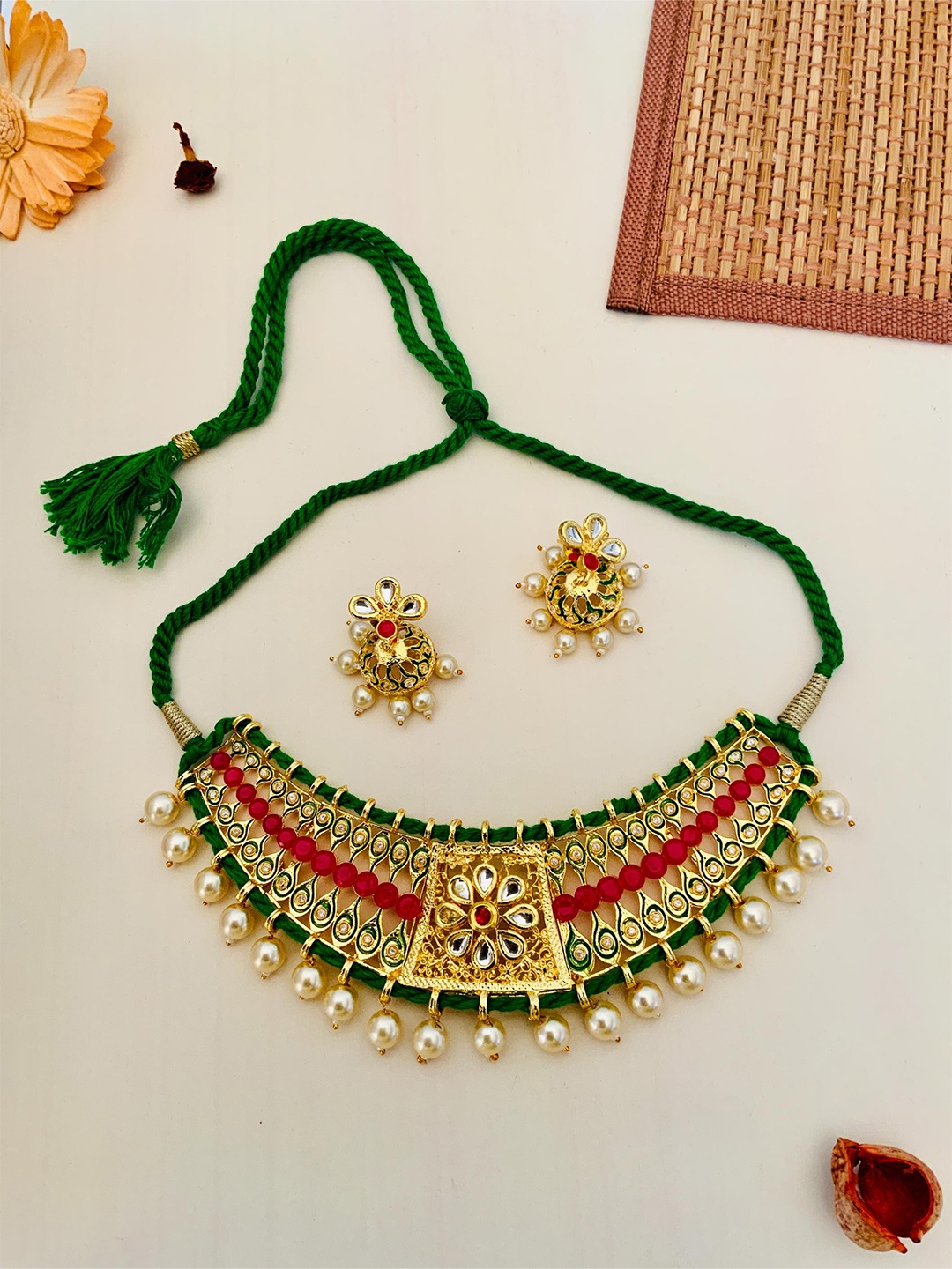 

ABDESIGNS Gold-Plated Kundan Studded & Beaded Jewellery Set
