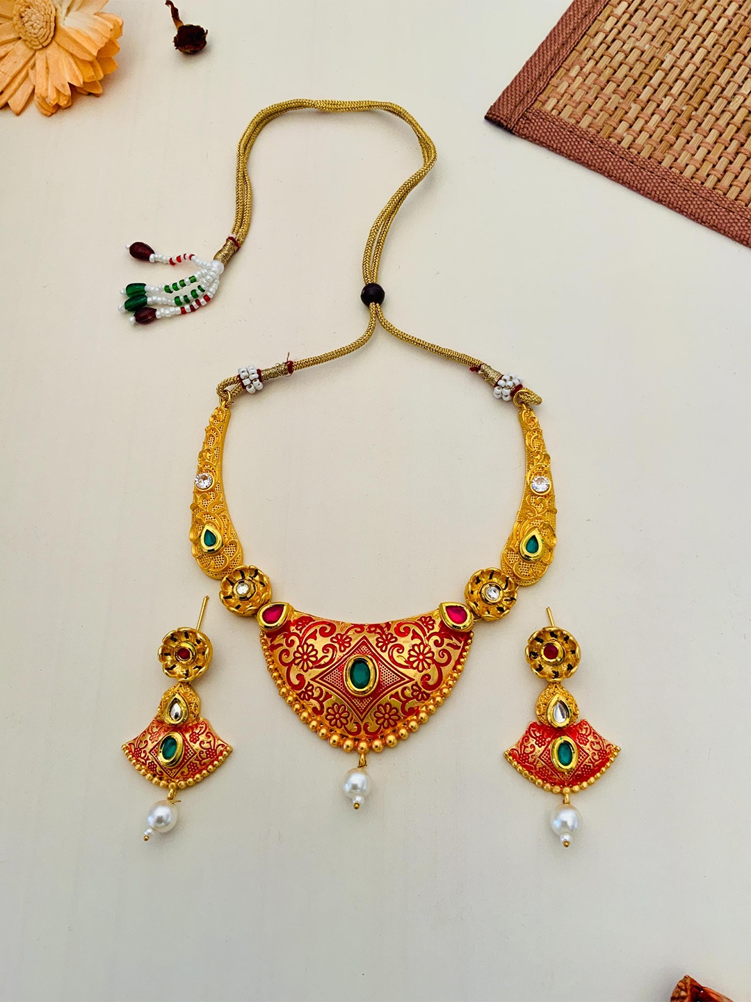 

ABDESIGNS Gold-Plated Kundan Studded Meenakari Jewellery Set