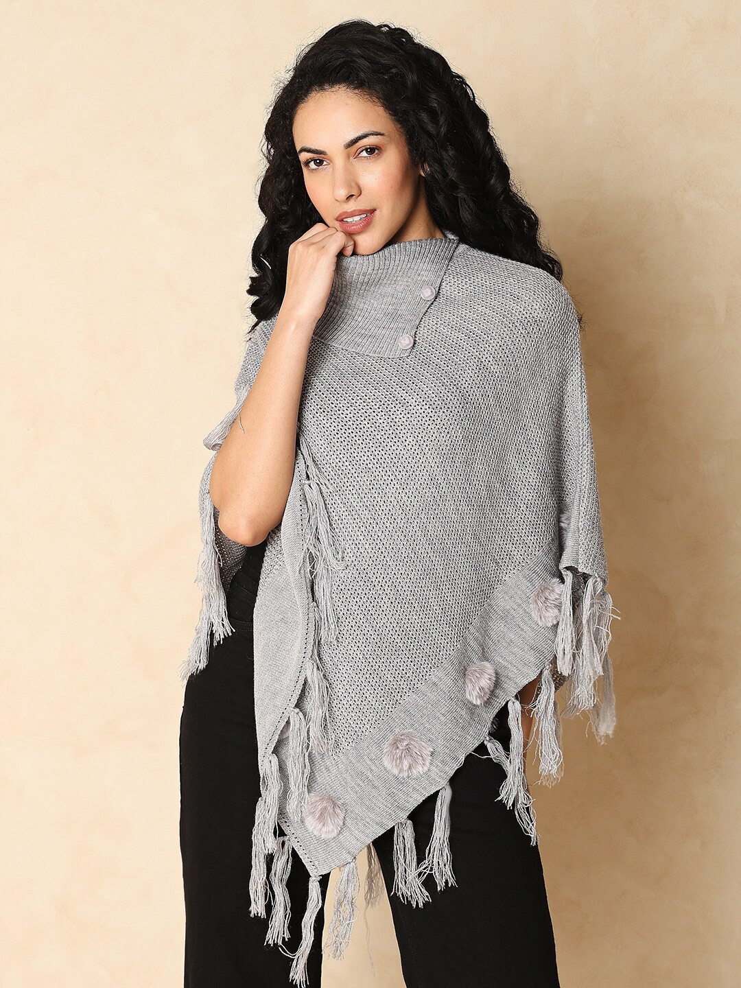 

Indifusion Longline with Fuzzy Detail Poncho, Grey