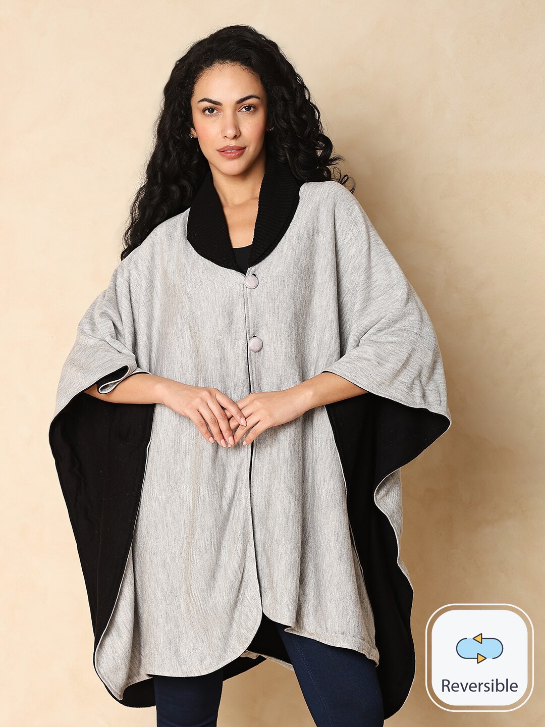 

Indifusion Longline Shawl Collar Knitted Poncho, Black