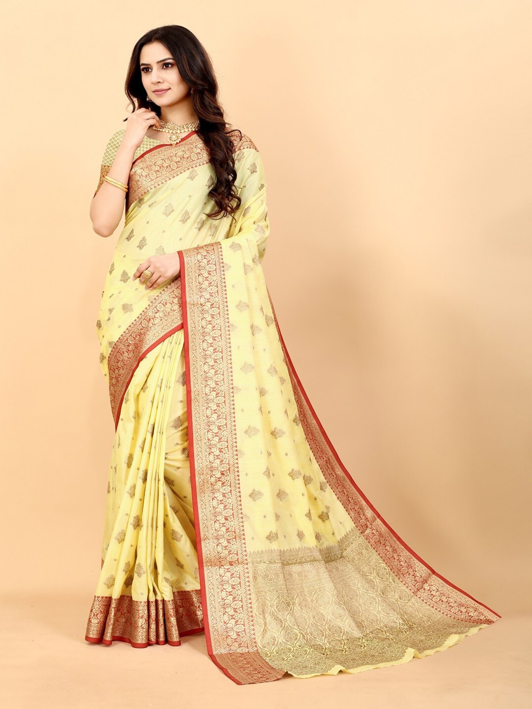 

faxofab Woven Design Zari Designer Banarasi Saree, Yellow